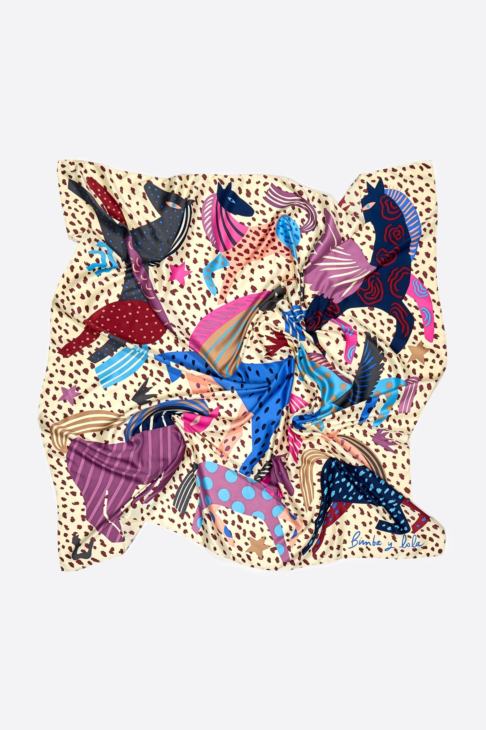 Garnet horse scarf with mini prints and splodge print