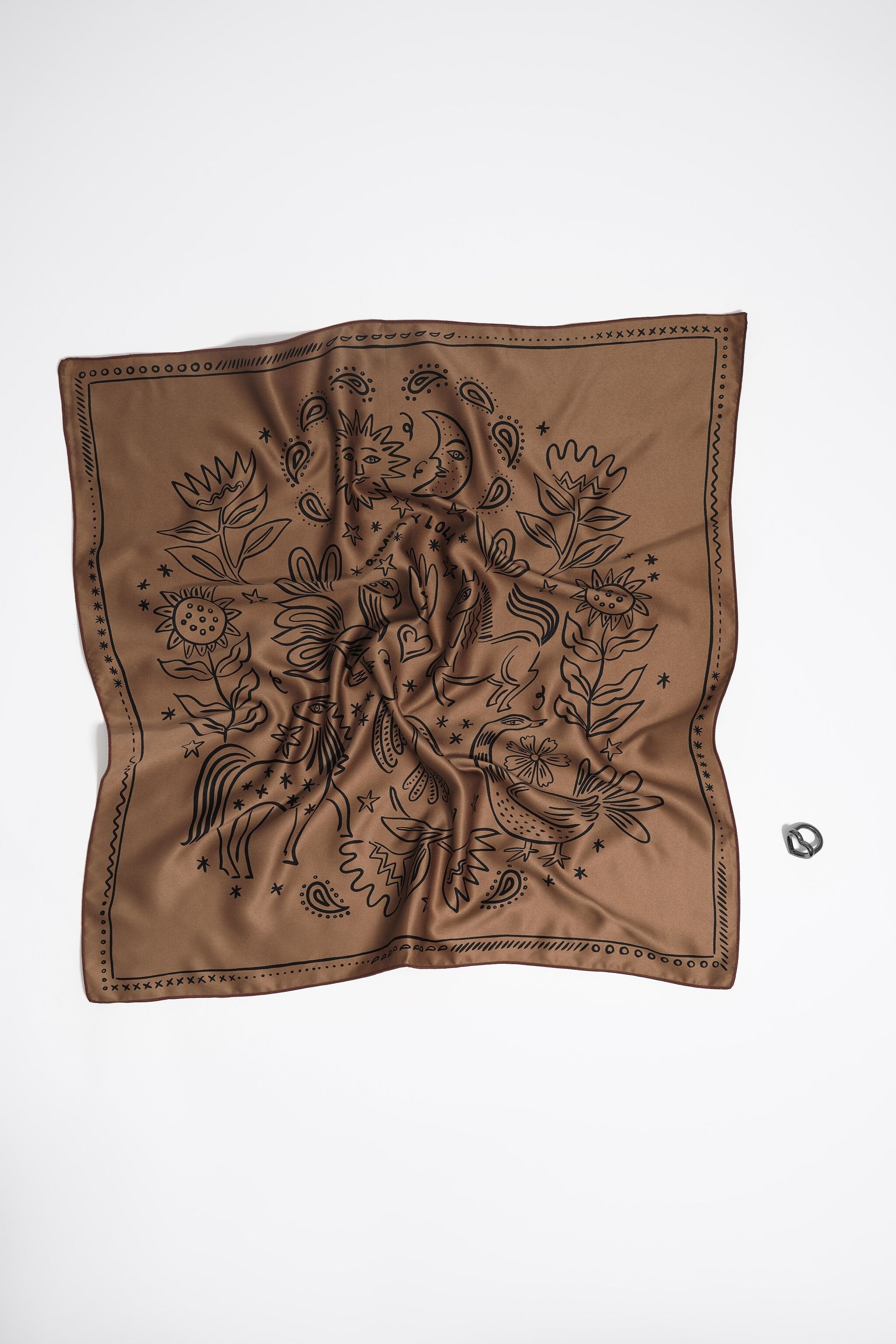 Brown esoteric scarf bag charm