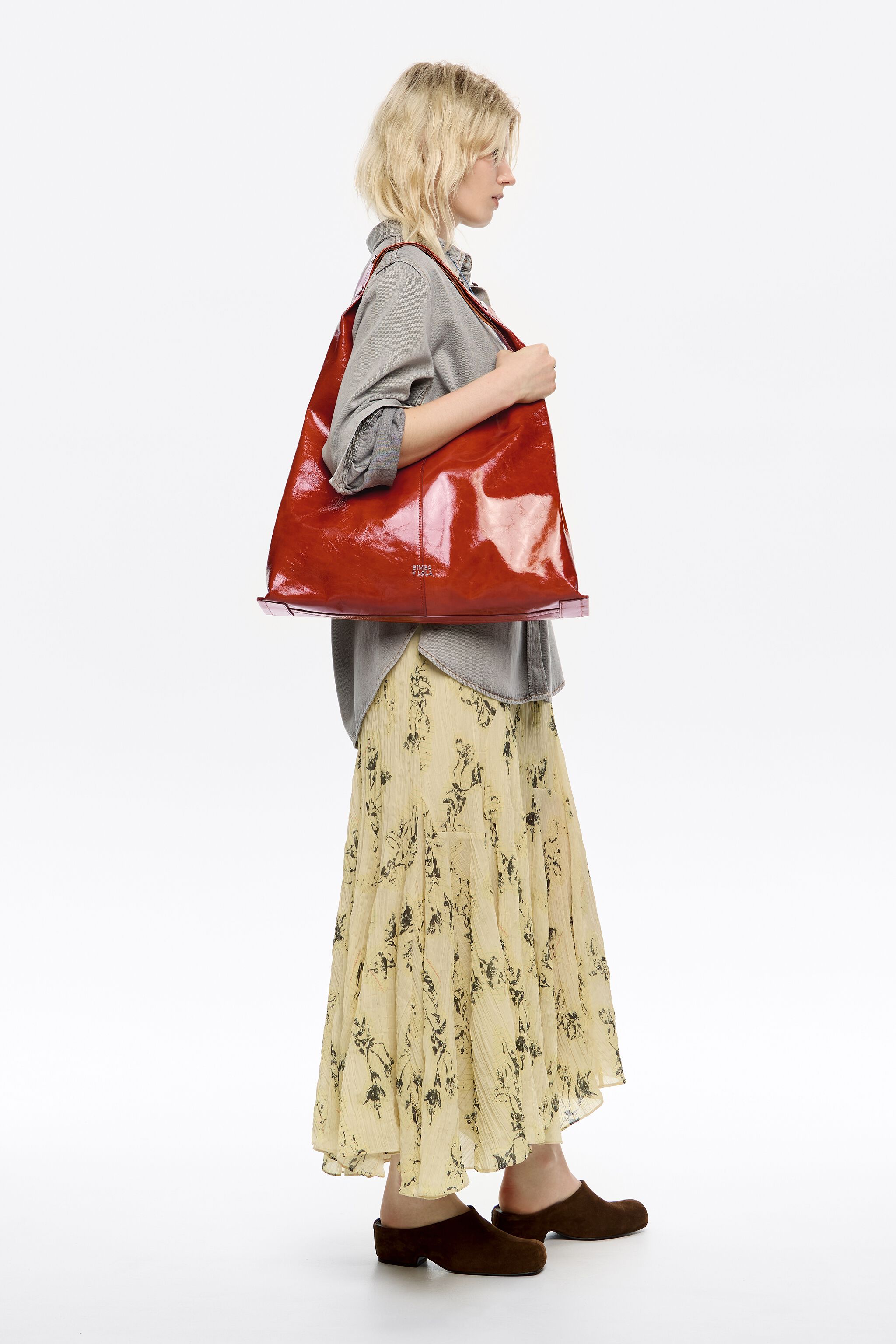 Maxi burnt orange leather Bikini Paper bag