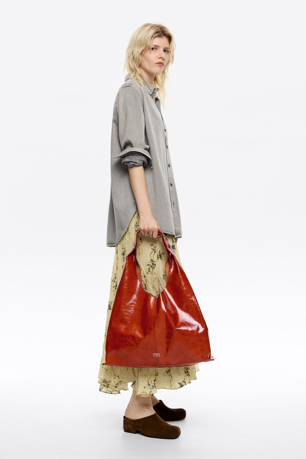 Maxi burnt orange leather Bikini Paper bag