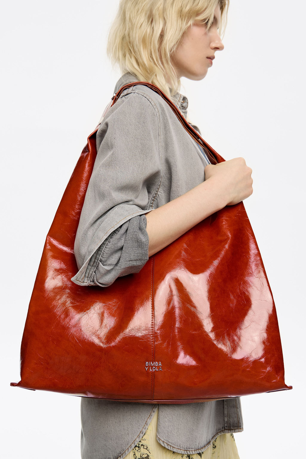 Maxi burnt orange leather Bikini Paper bag