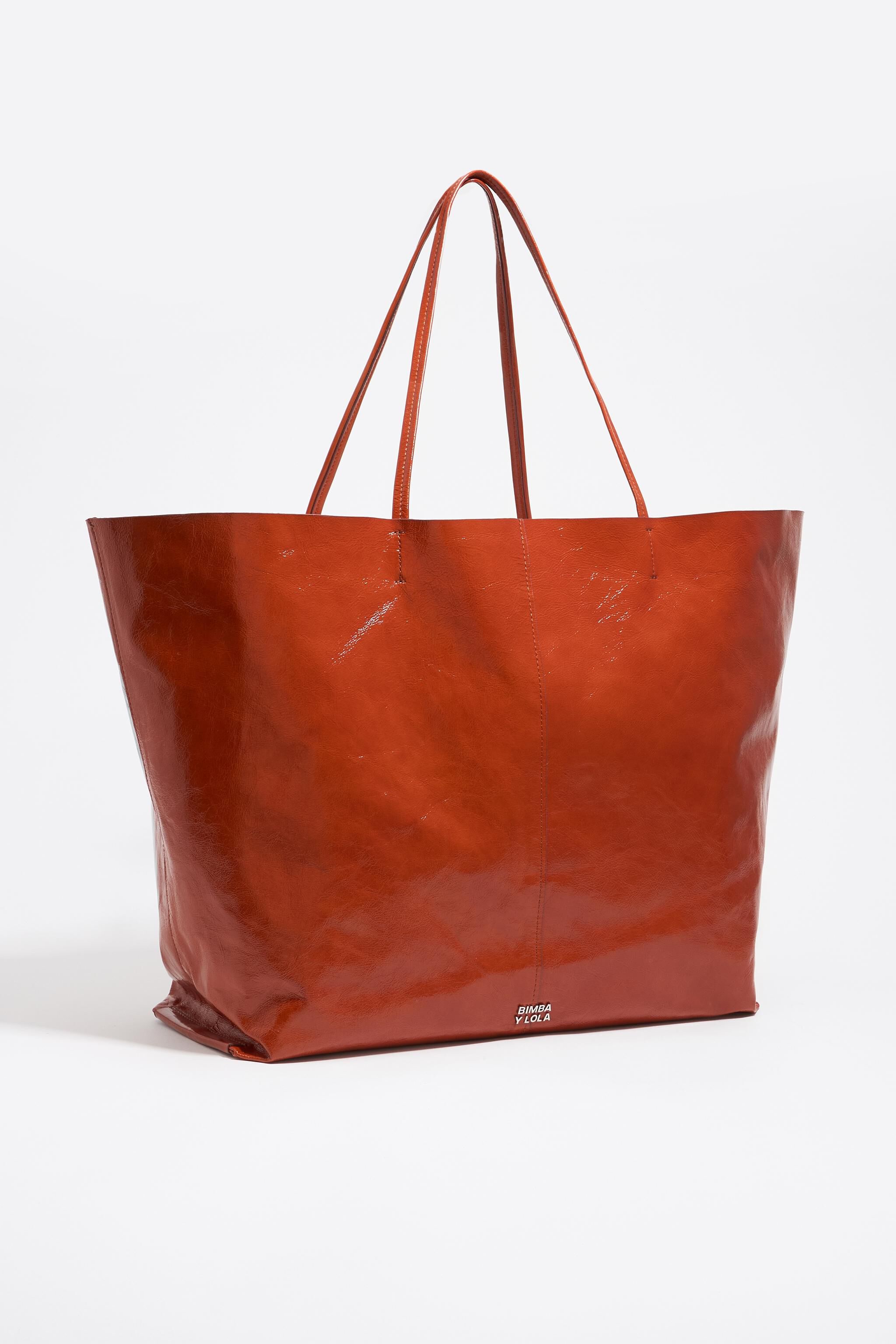 Burnt orange leather maxi shopper bag