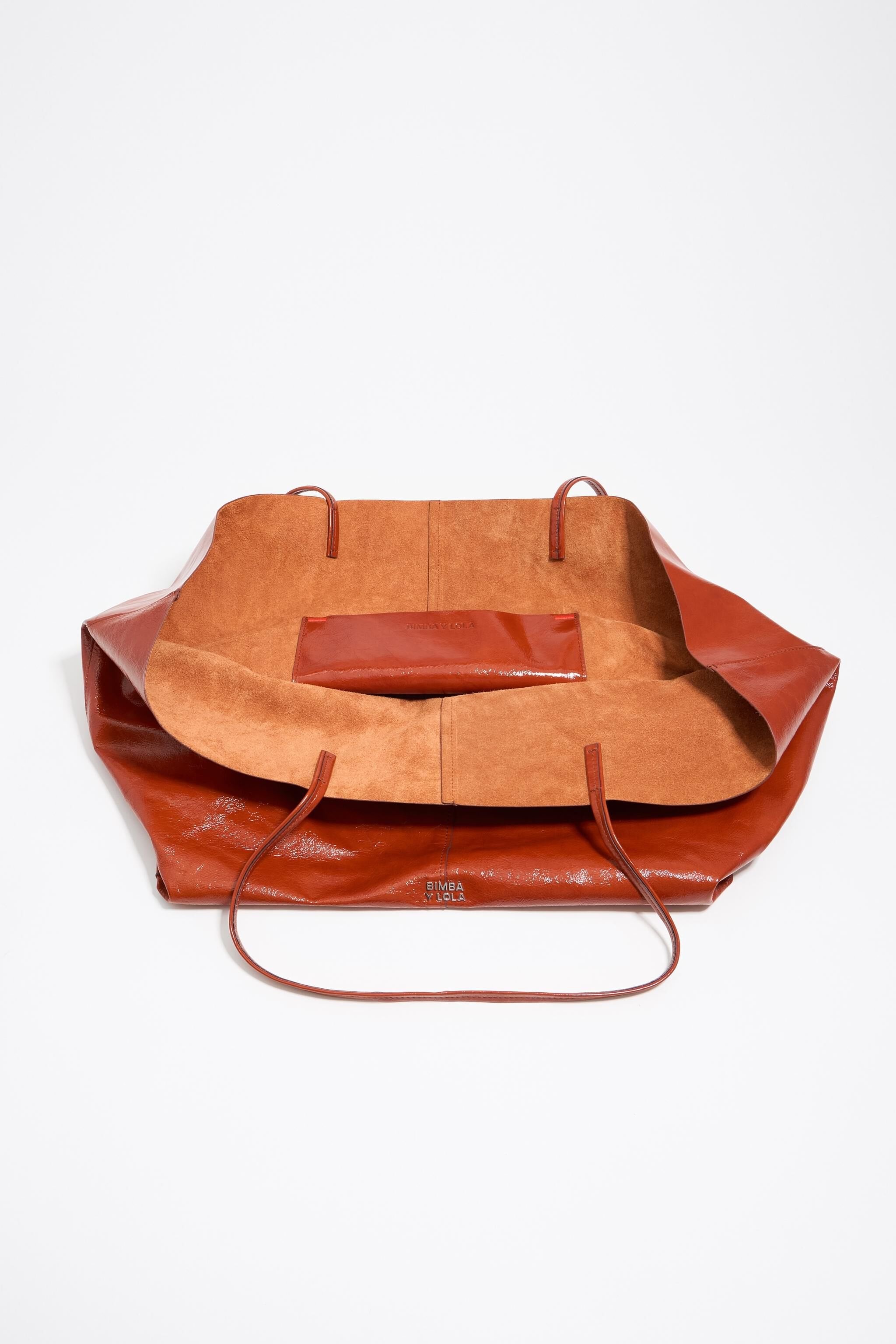 Burnt orange leather maxi shopper bag