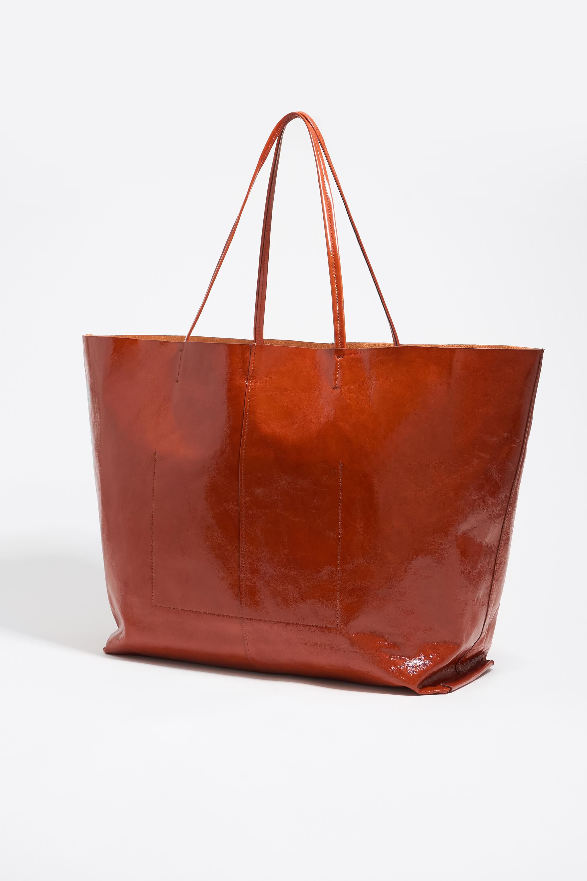 Burnt orange leather maxi shopper bag