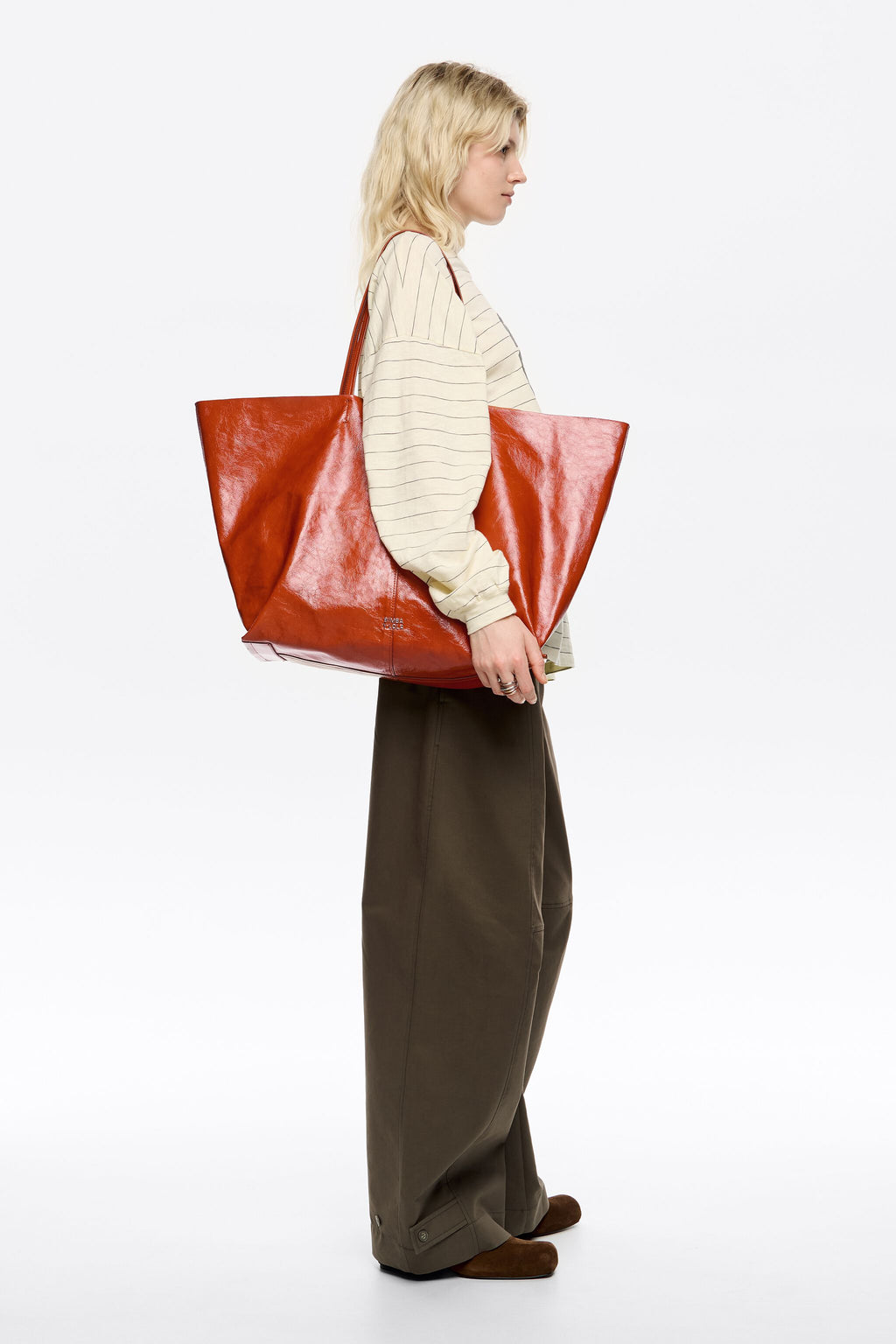 Burnt orange leather maxi shopper bag
