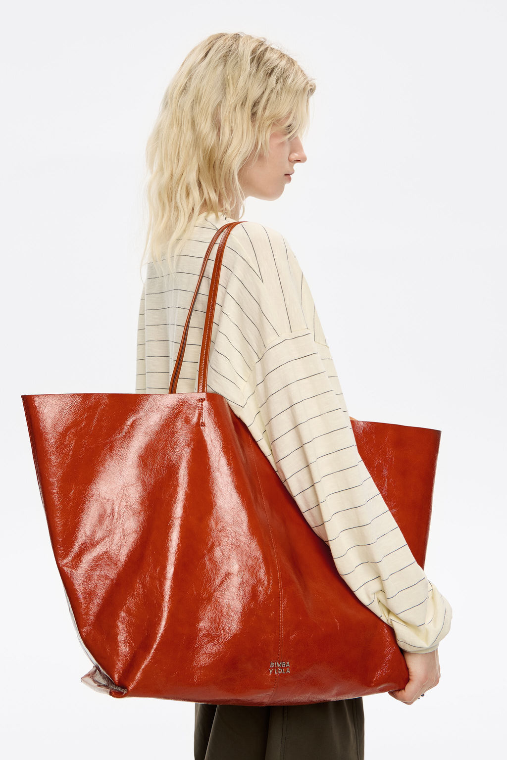 Burnt orange leather maxi shopper bag