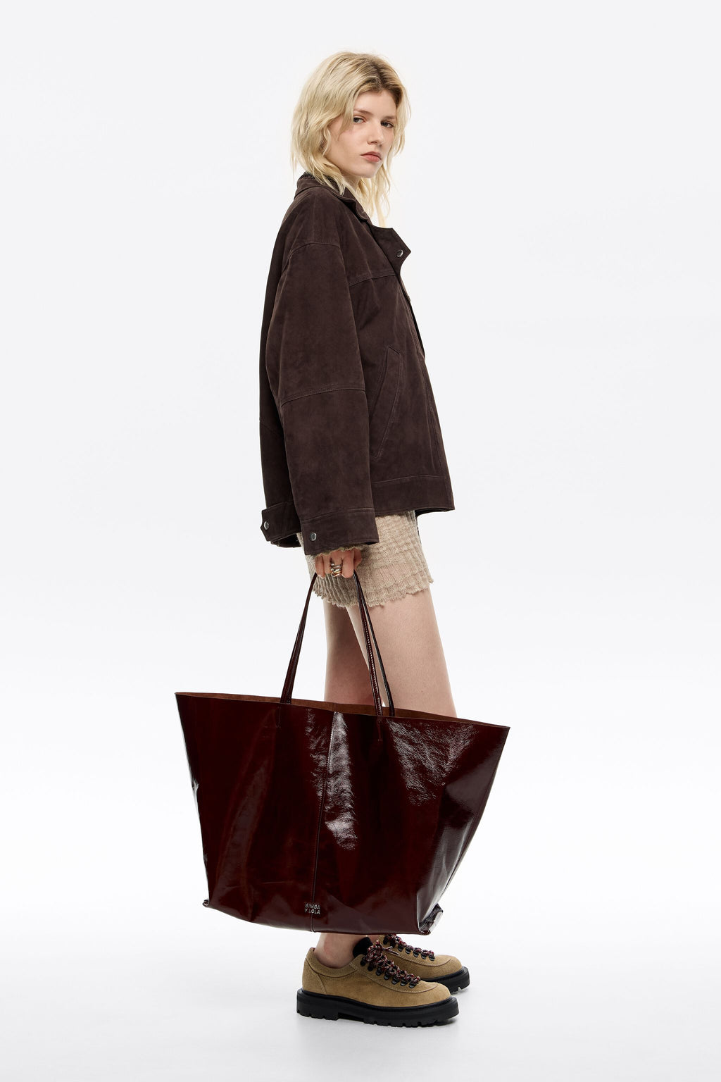 Chestnut leather maxi shopper bag