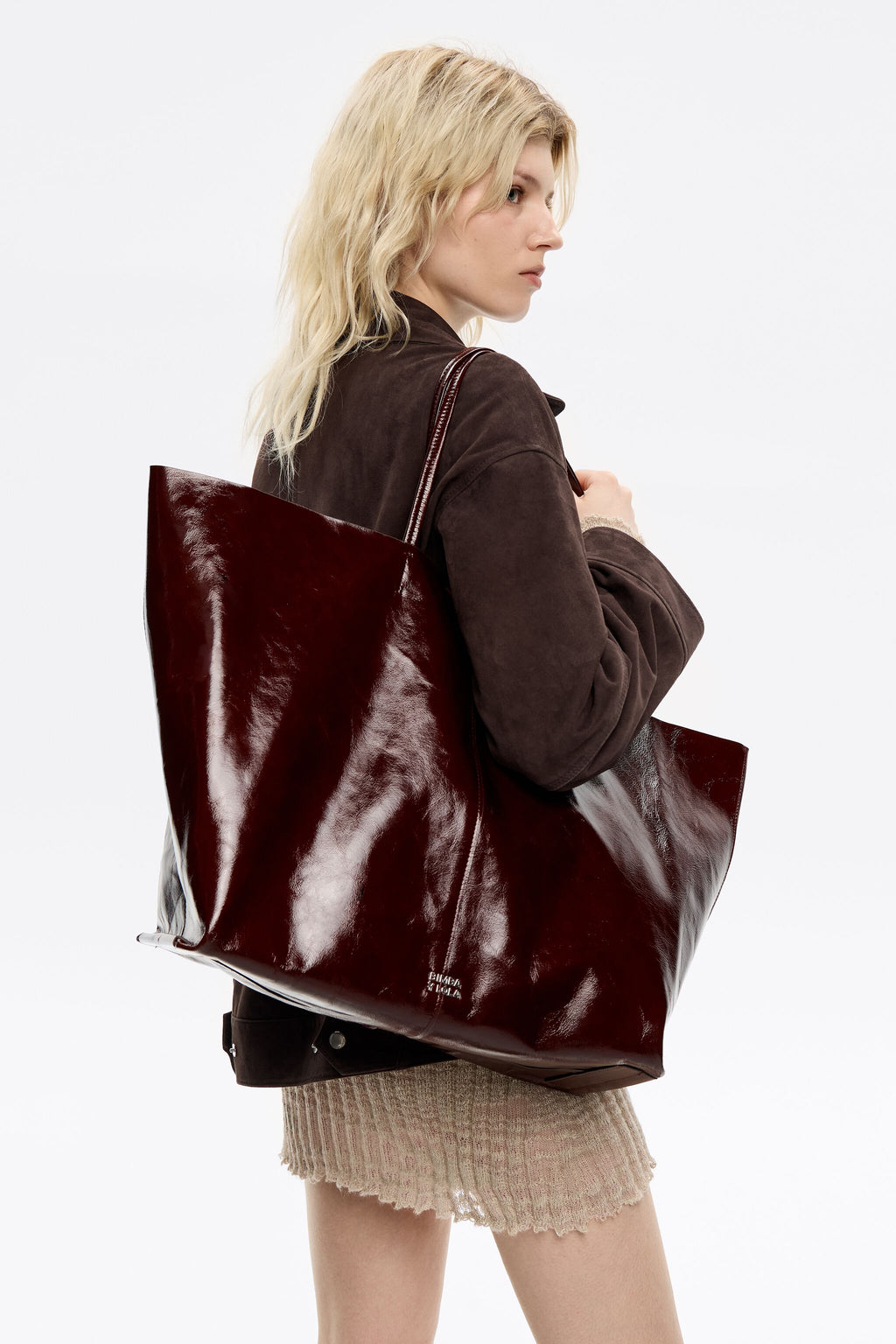 Chestnut leather maxi shopper bag