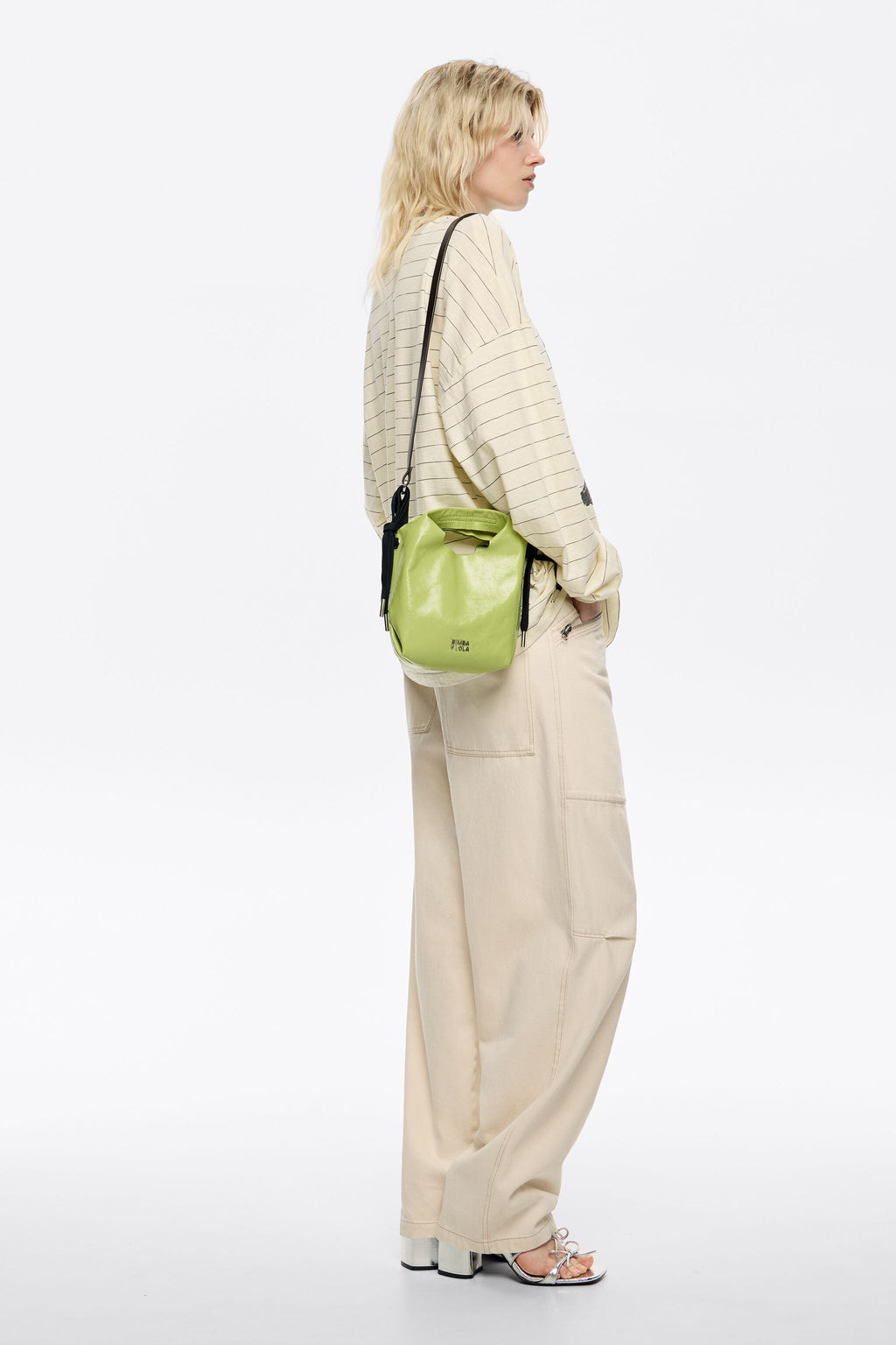 Lime leather mini Paper bag