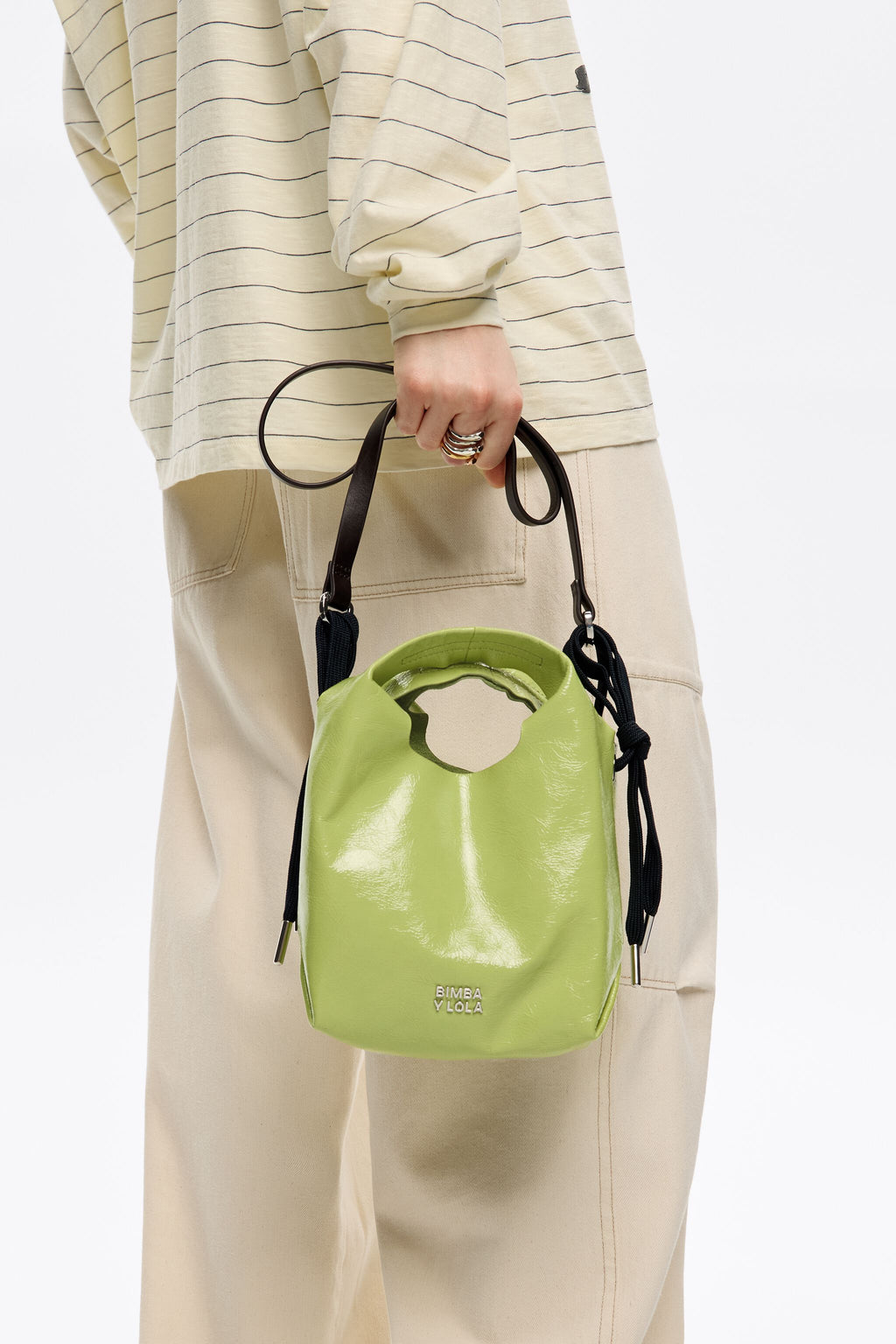 Lime leather mini Paper bag