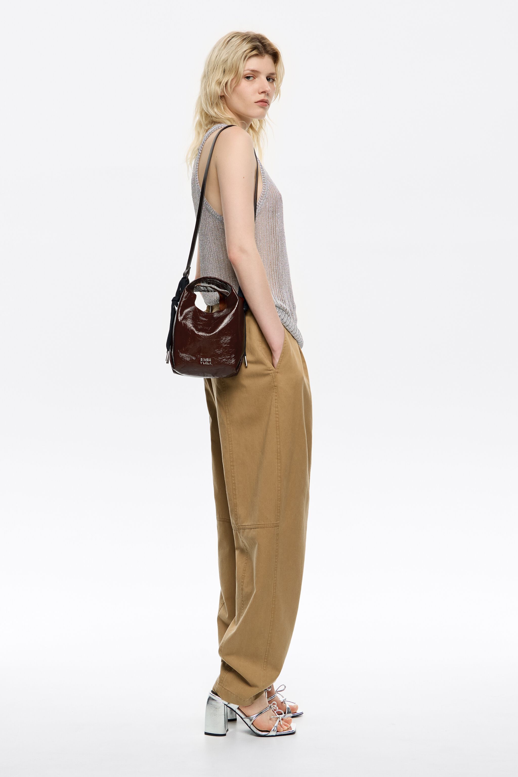 Chestnut leather mini Paper bag