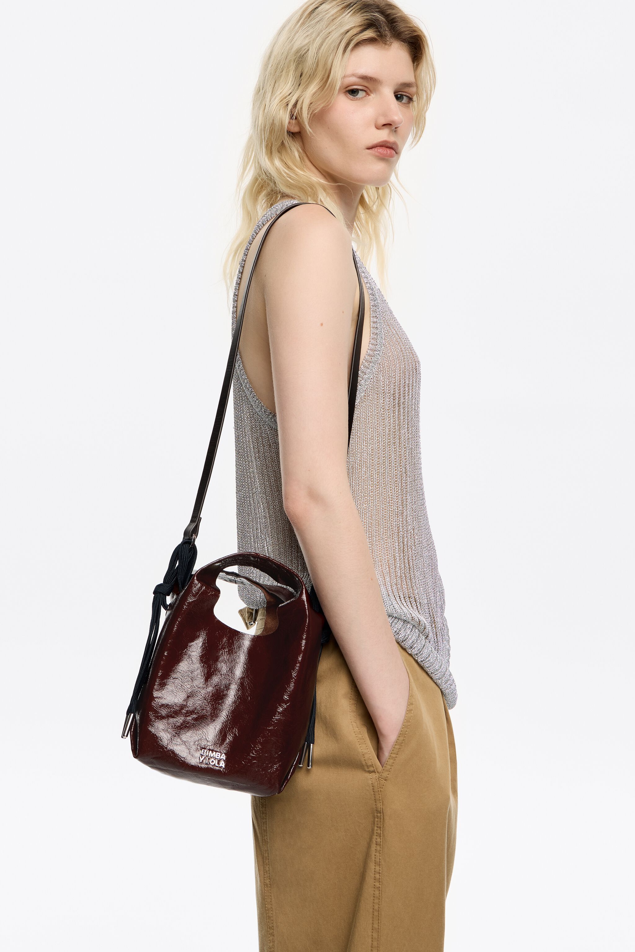 Chestnut leather mini Paper bag