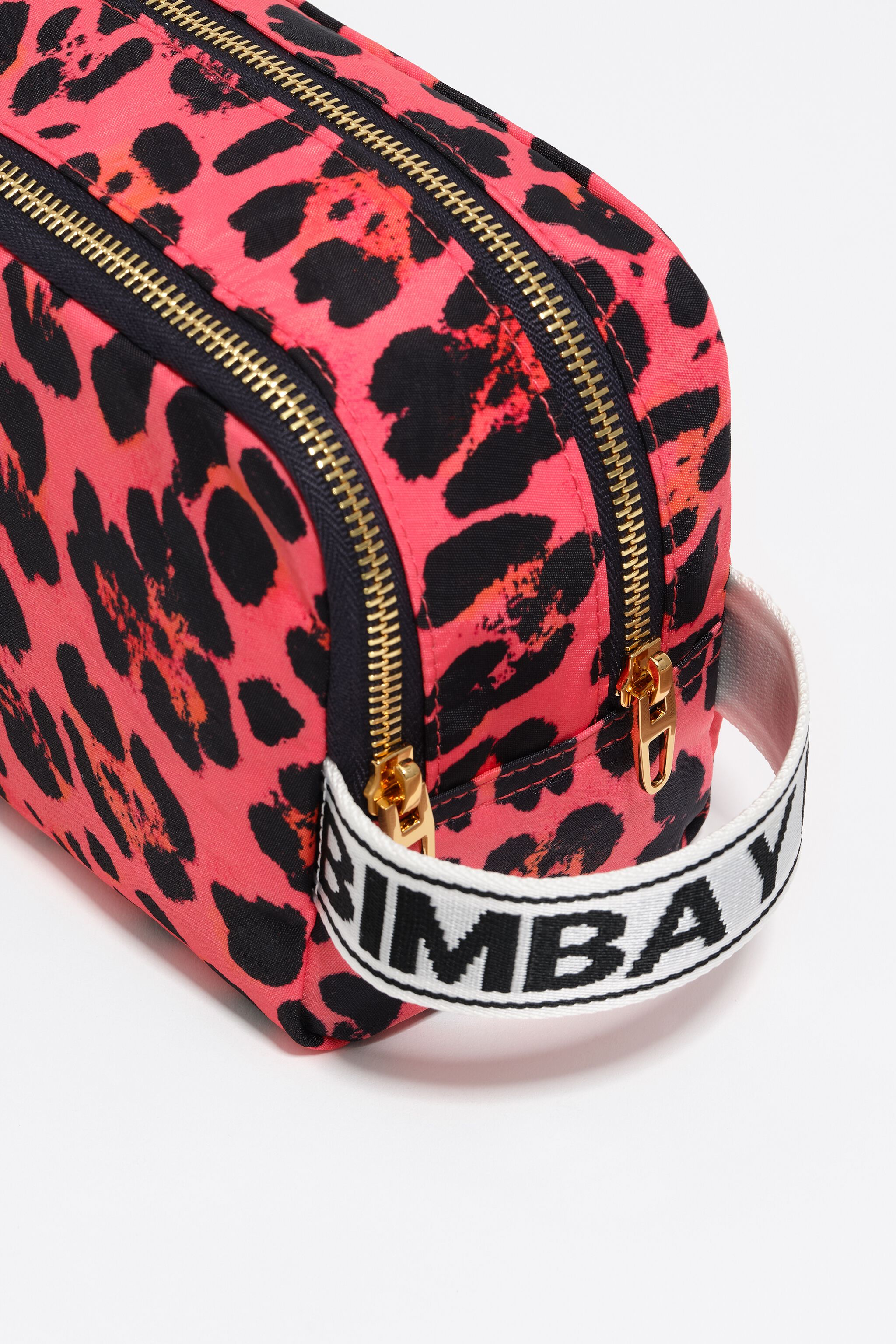 Small electric pink Leopard print nylon make-up case