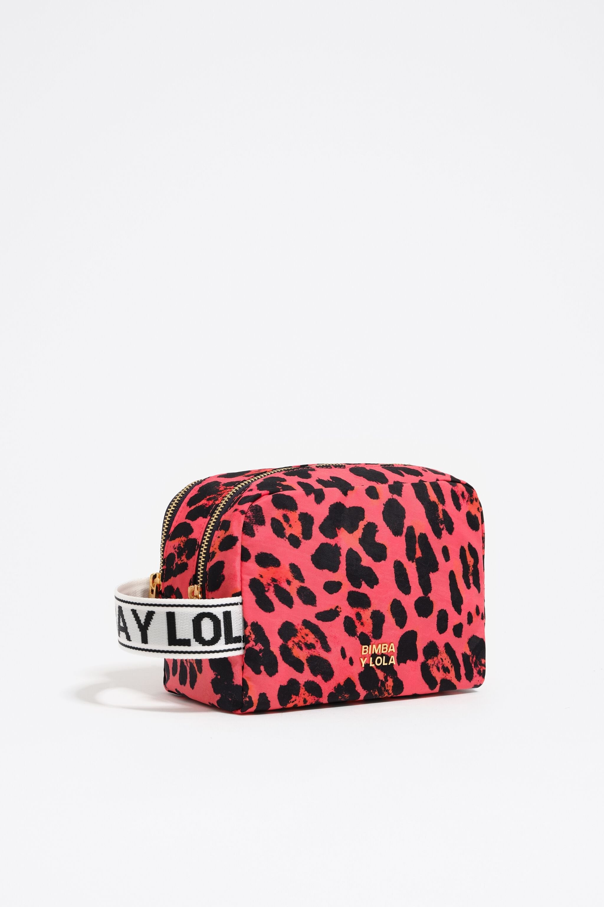 Small electric pink Leopard print nylon make-up case