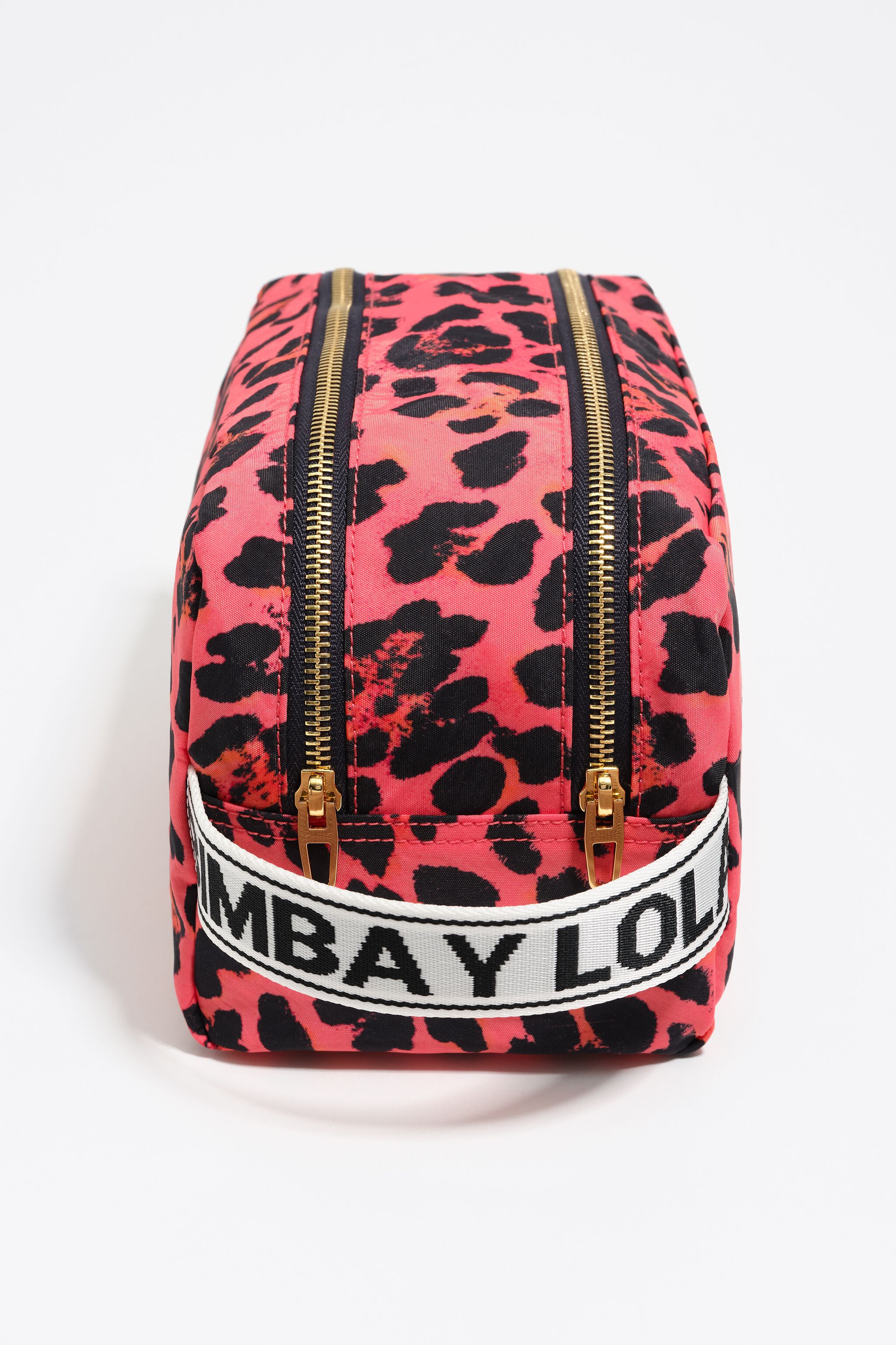 Large electric pink Leopard print nylon make-up case