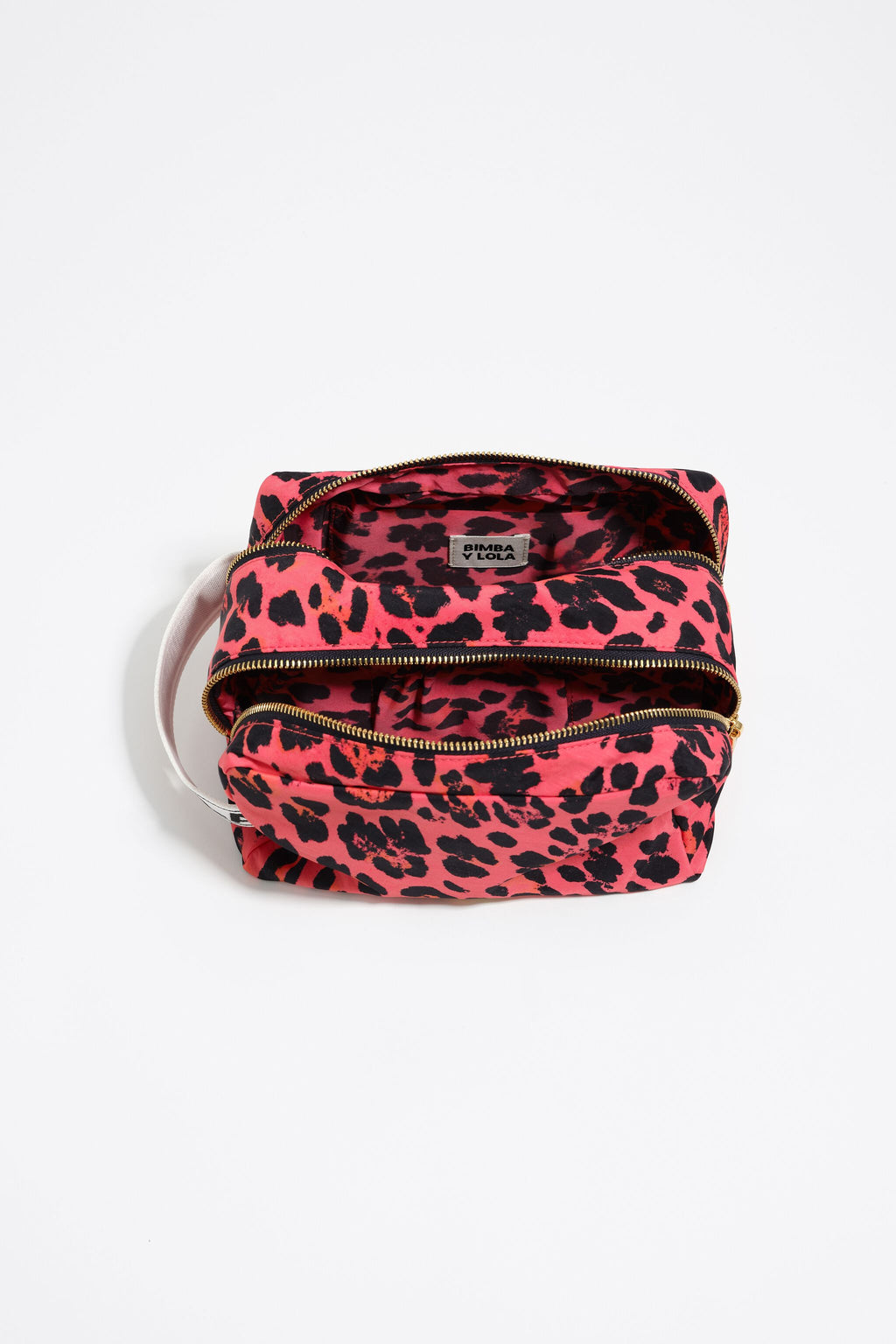Large electric pink Leopard print nylon make-up case