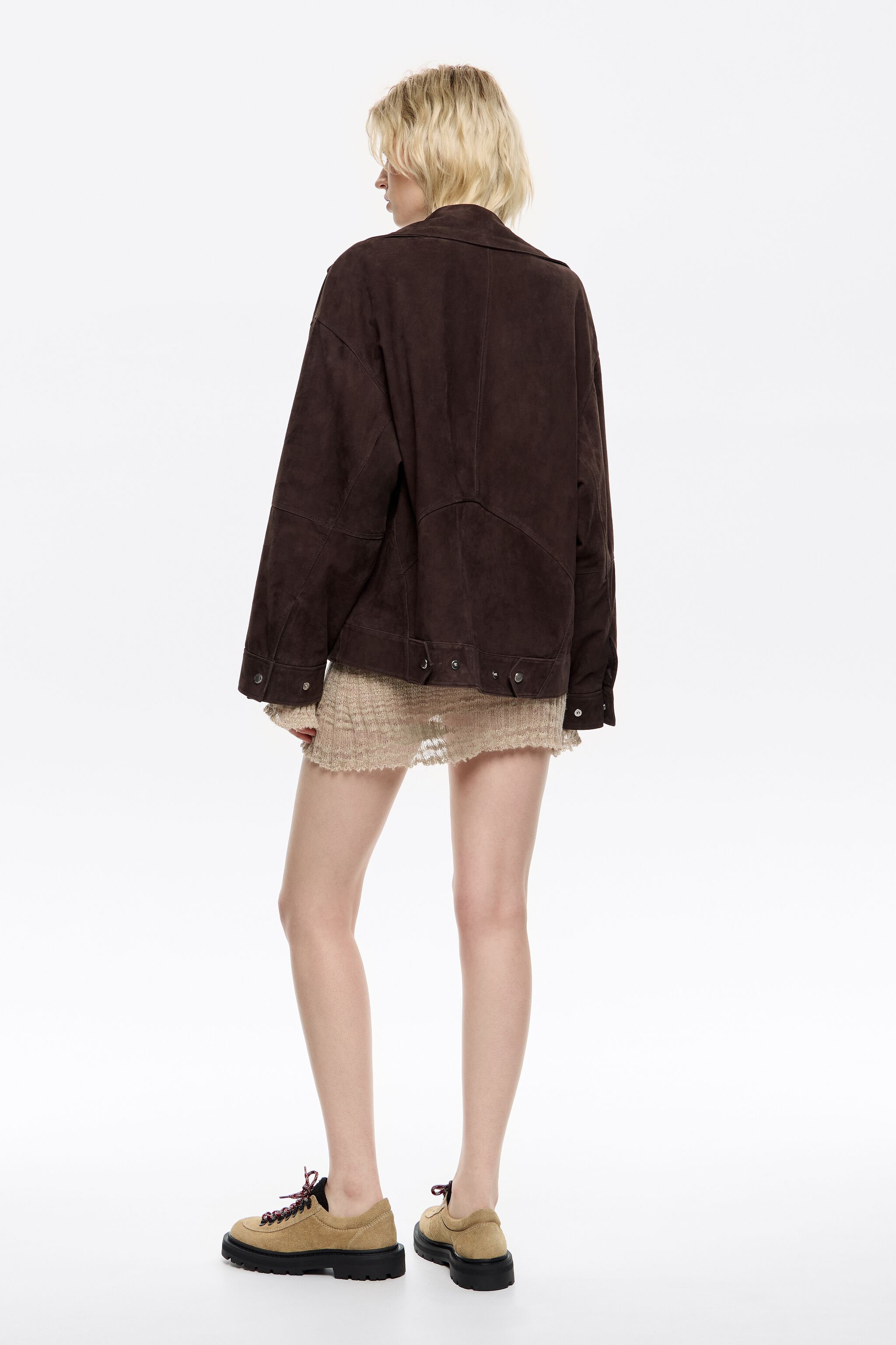 Dark brown suede double-breasted jacket