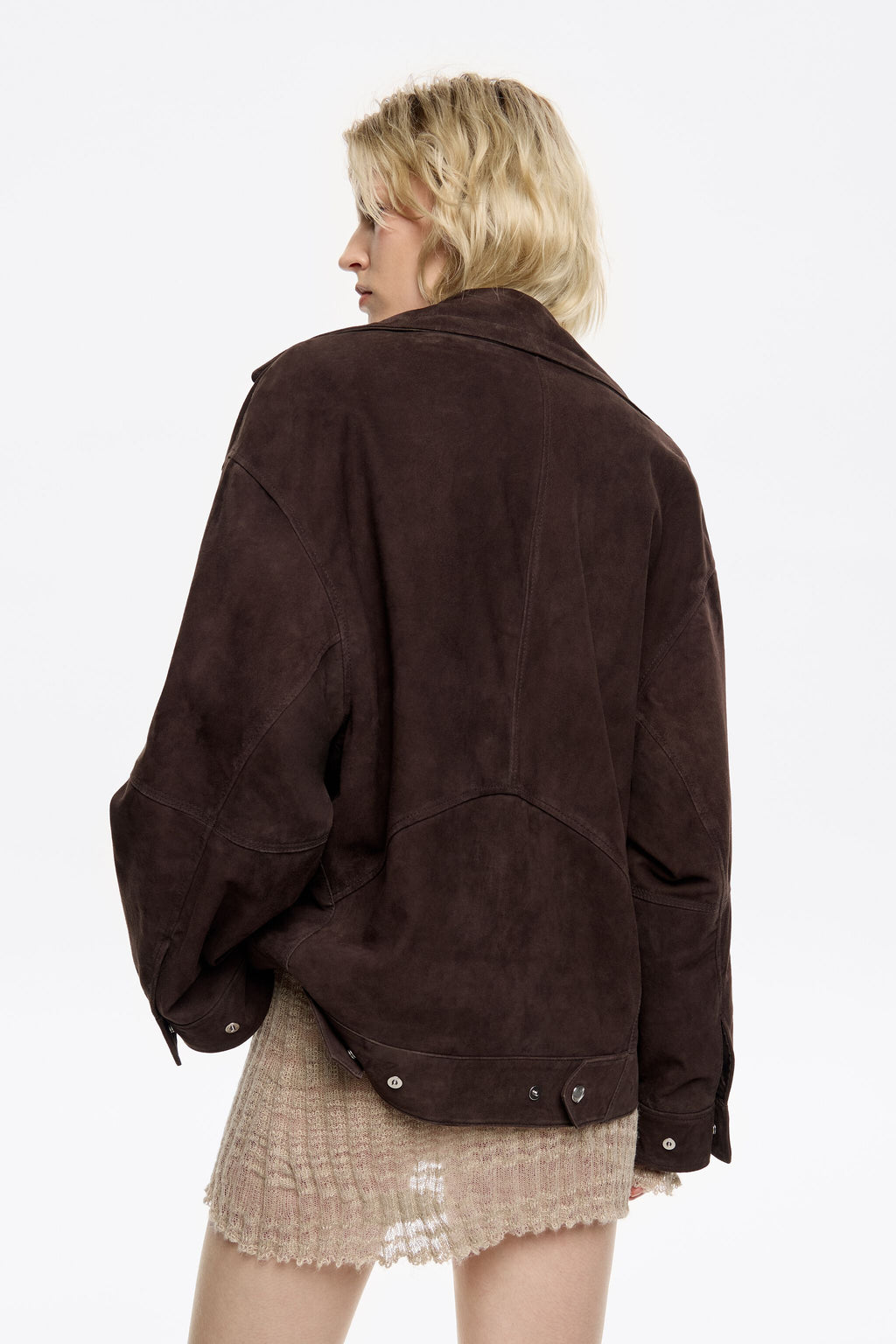 Dark brown suede double-breasted jacket