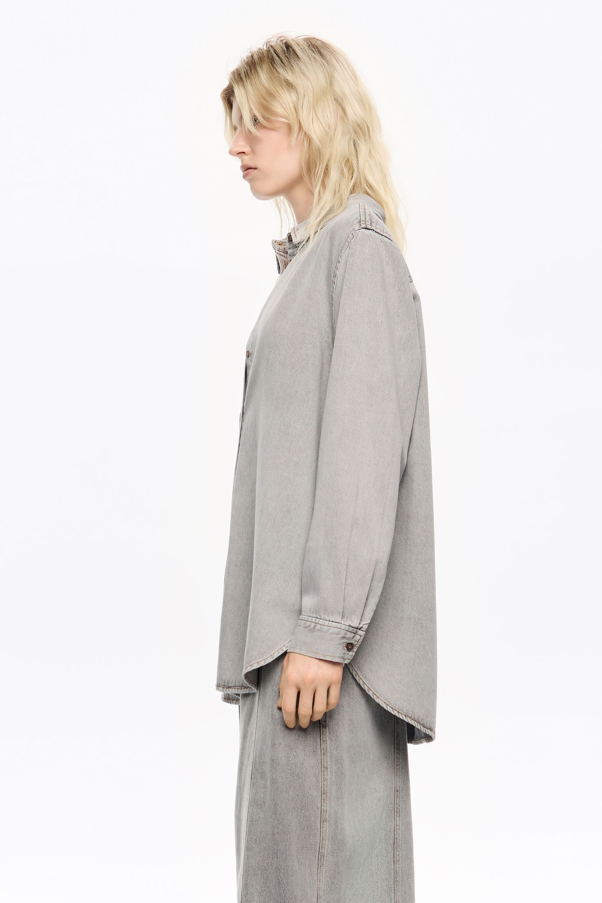 Grey fluid denim shirt