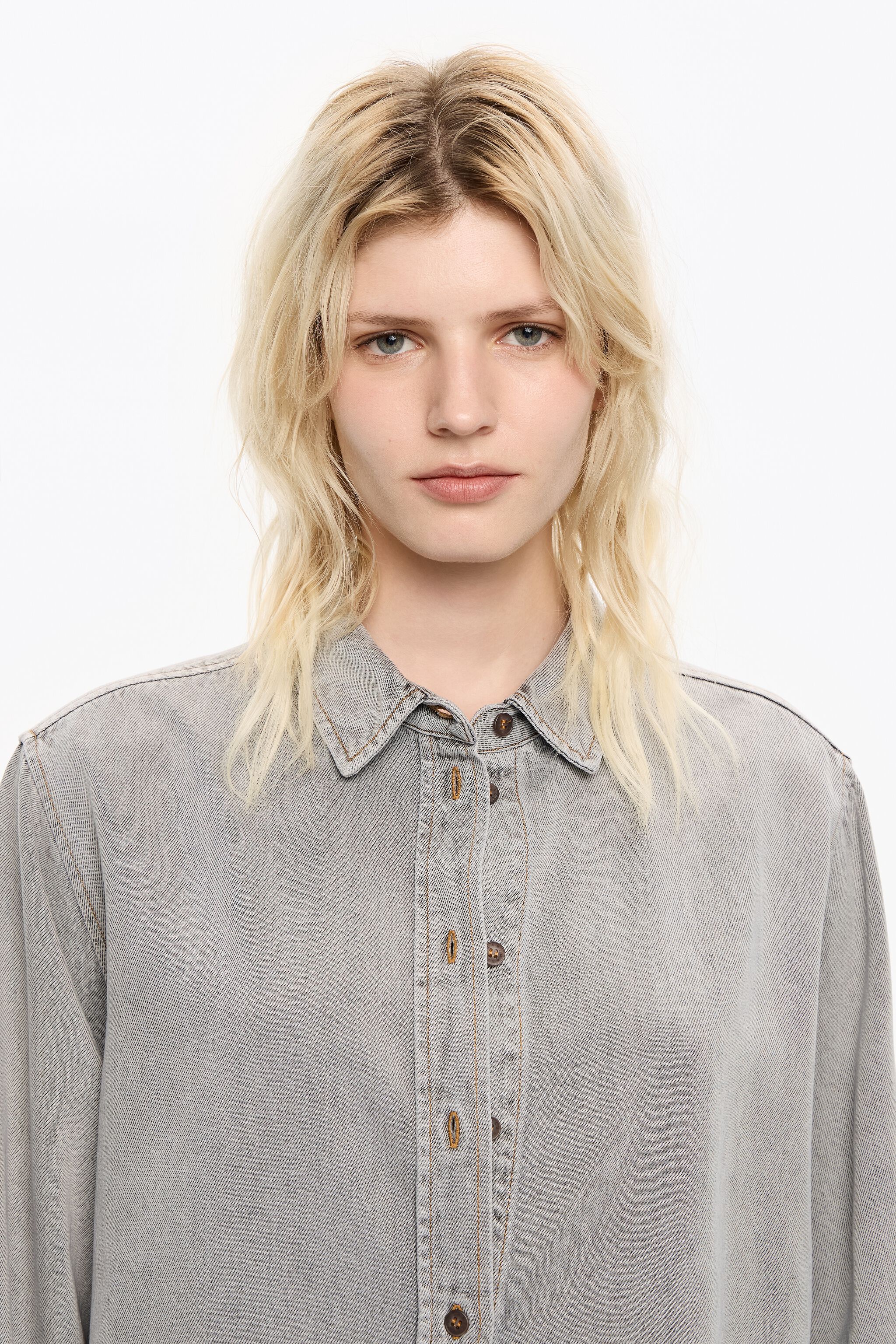 Grey fluid denim shirt
