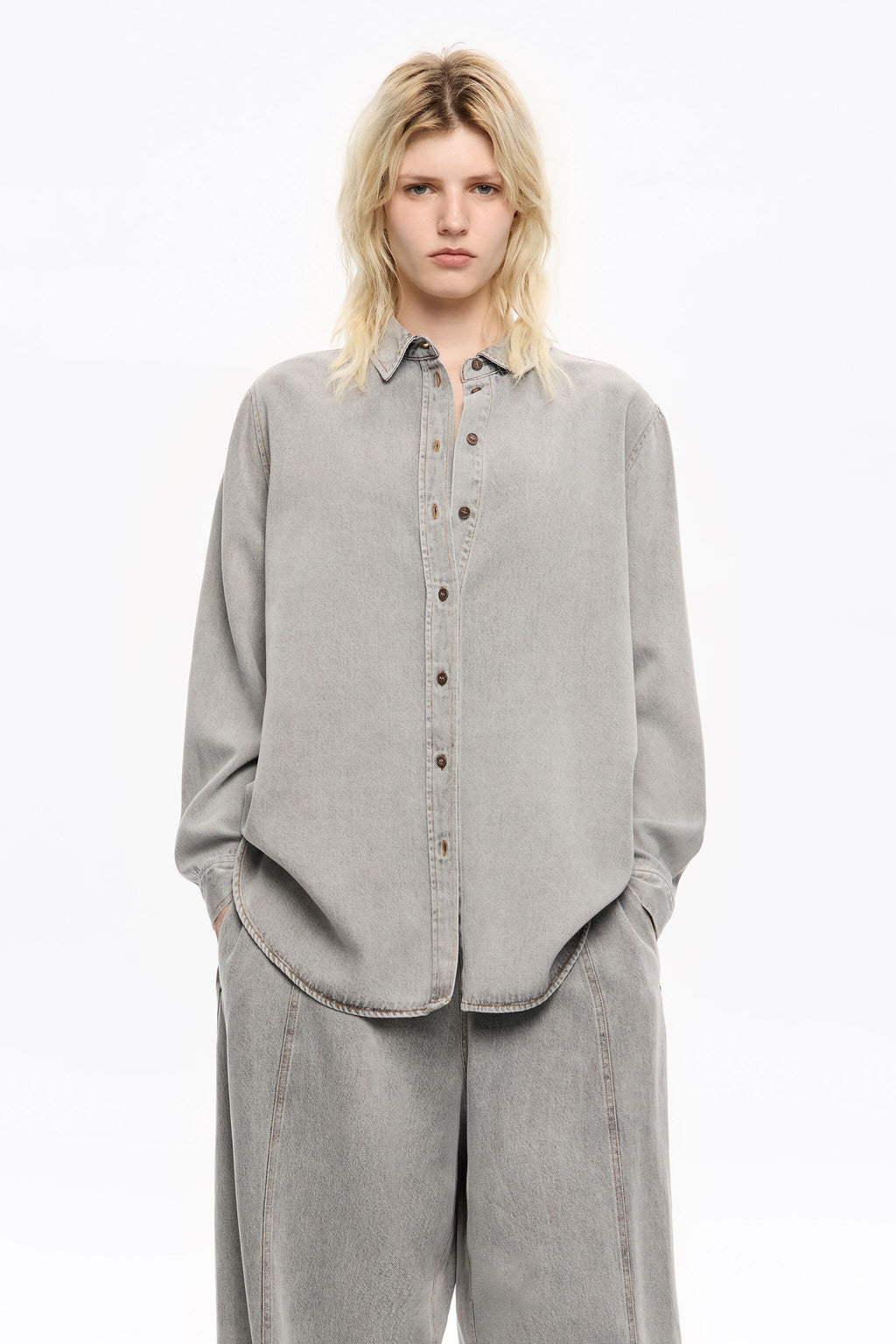 Grey fluid denim shirt