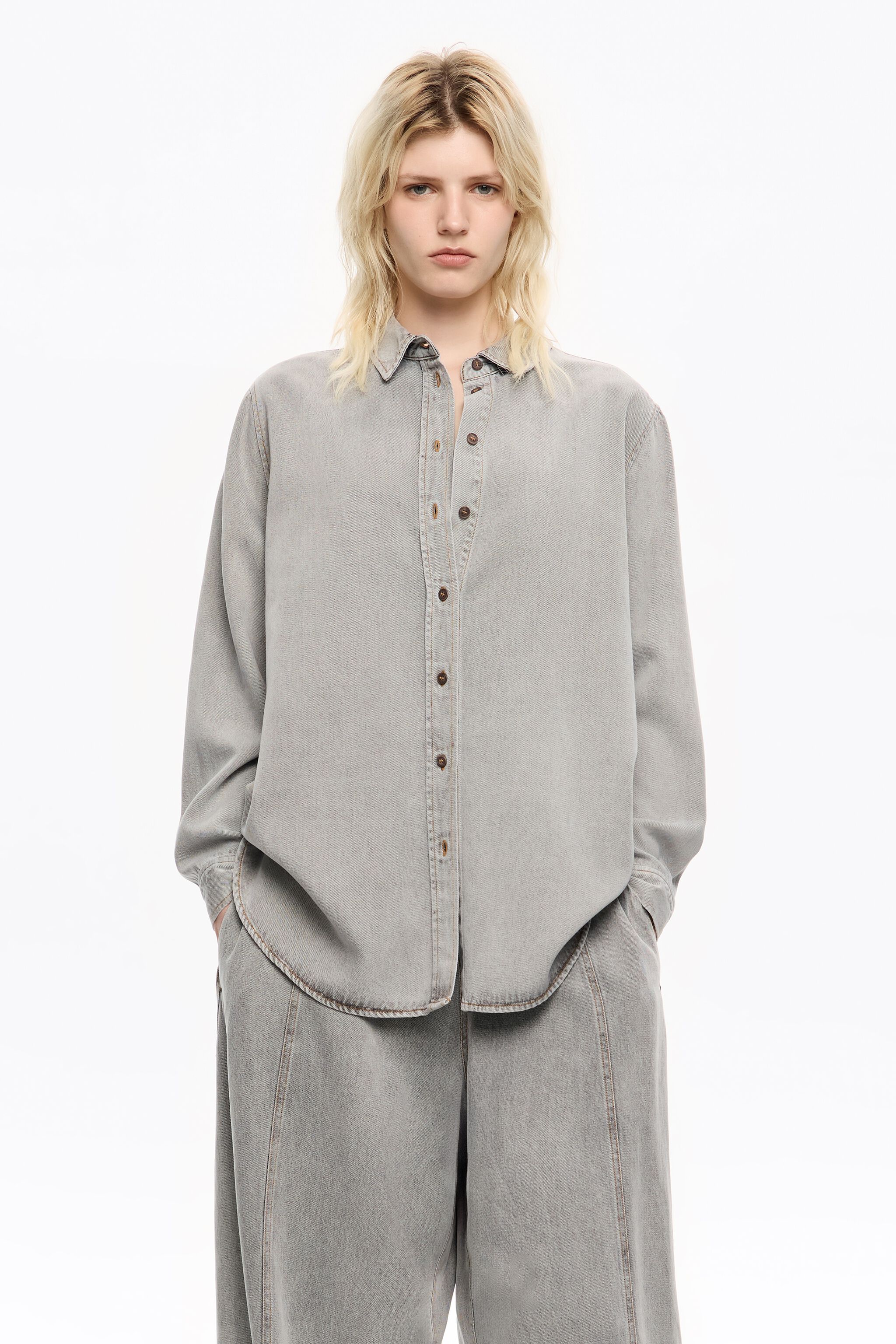 Grey fluid denim shirt