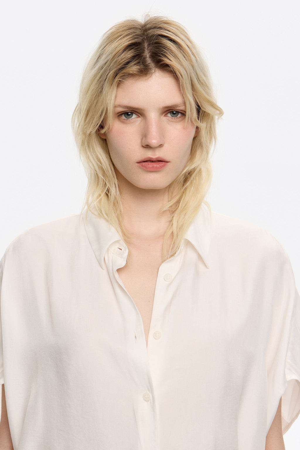 Ivory fluid cape shirt