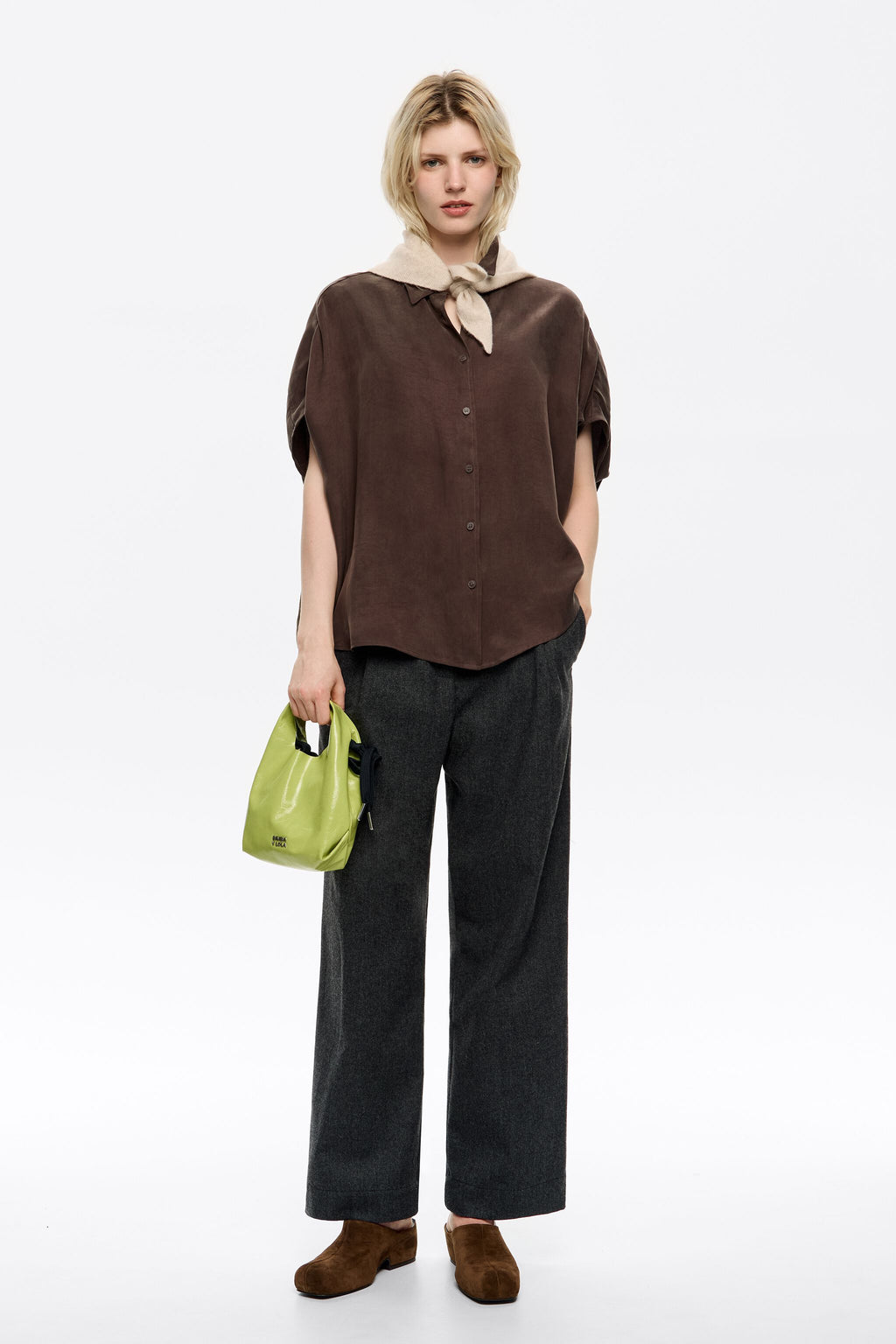 Dark brown fluid cape shirt