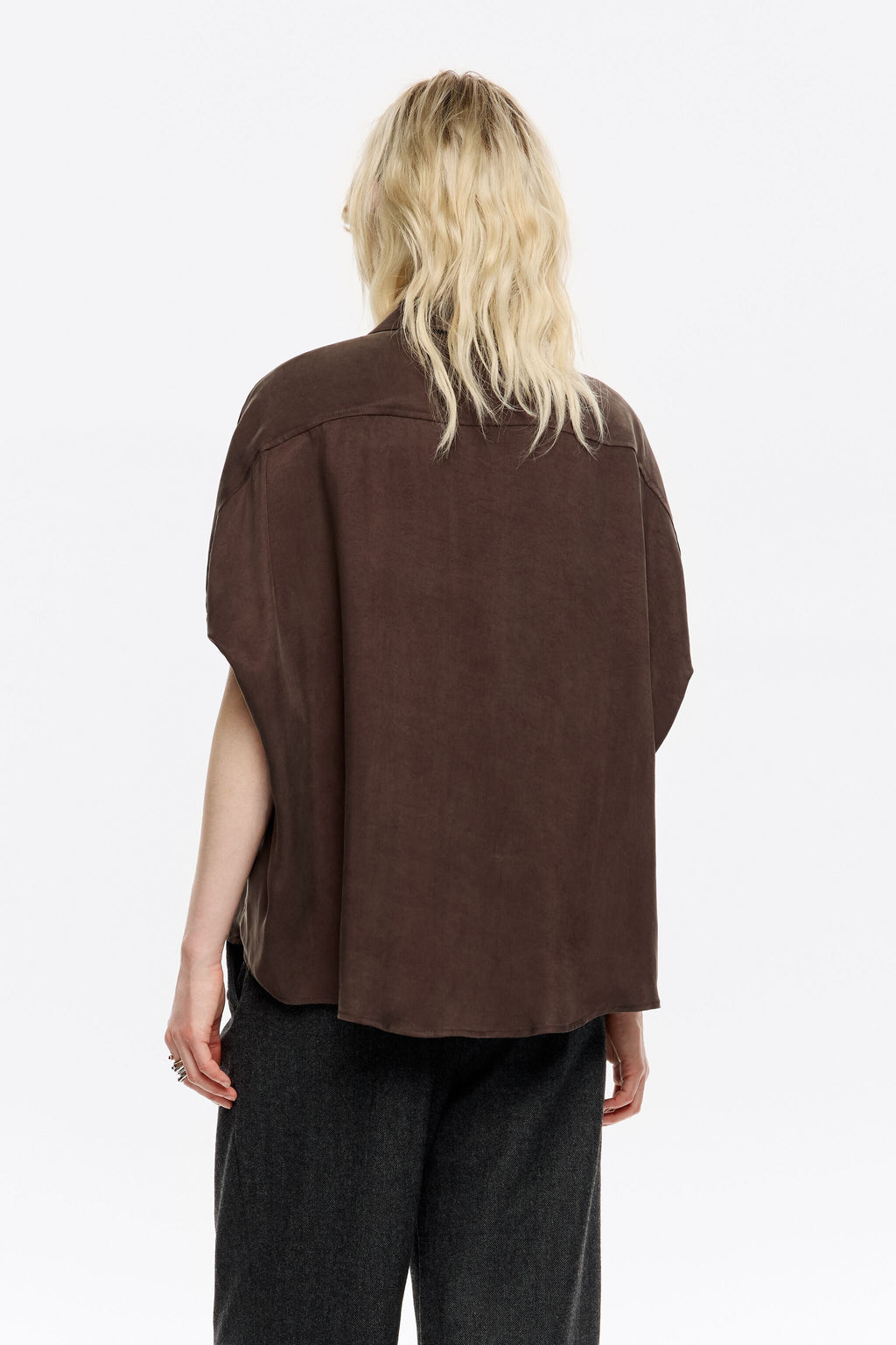 Dark brown fluid cape shirt