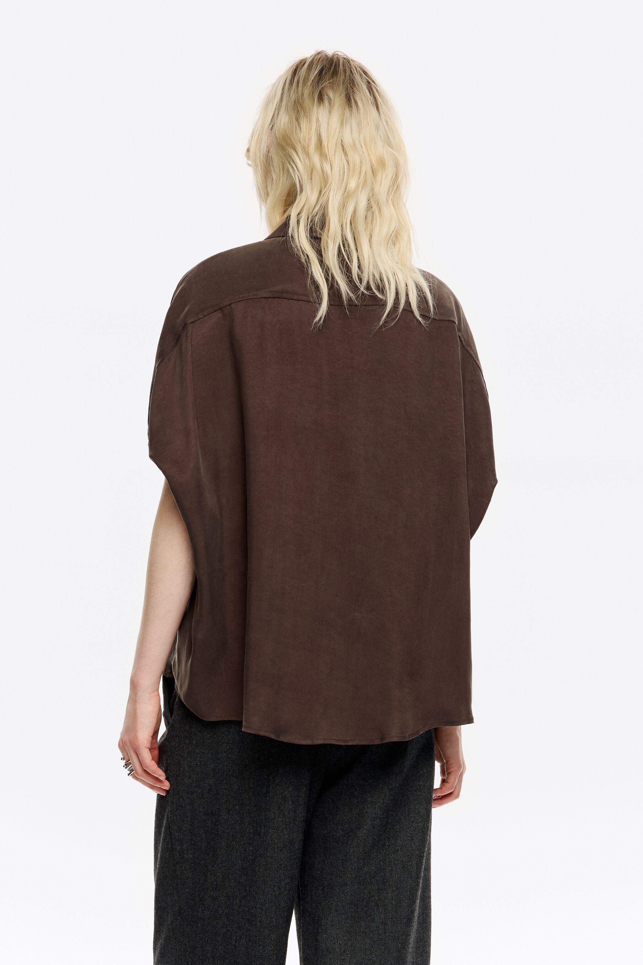 Dark brown fluid cape shirt