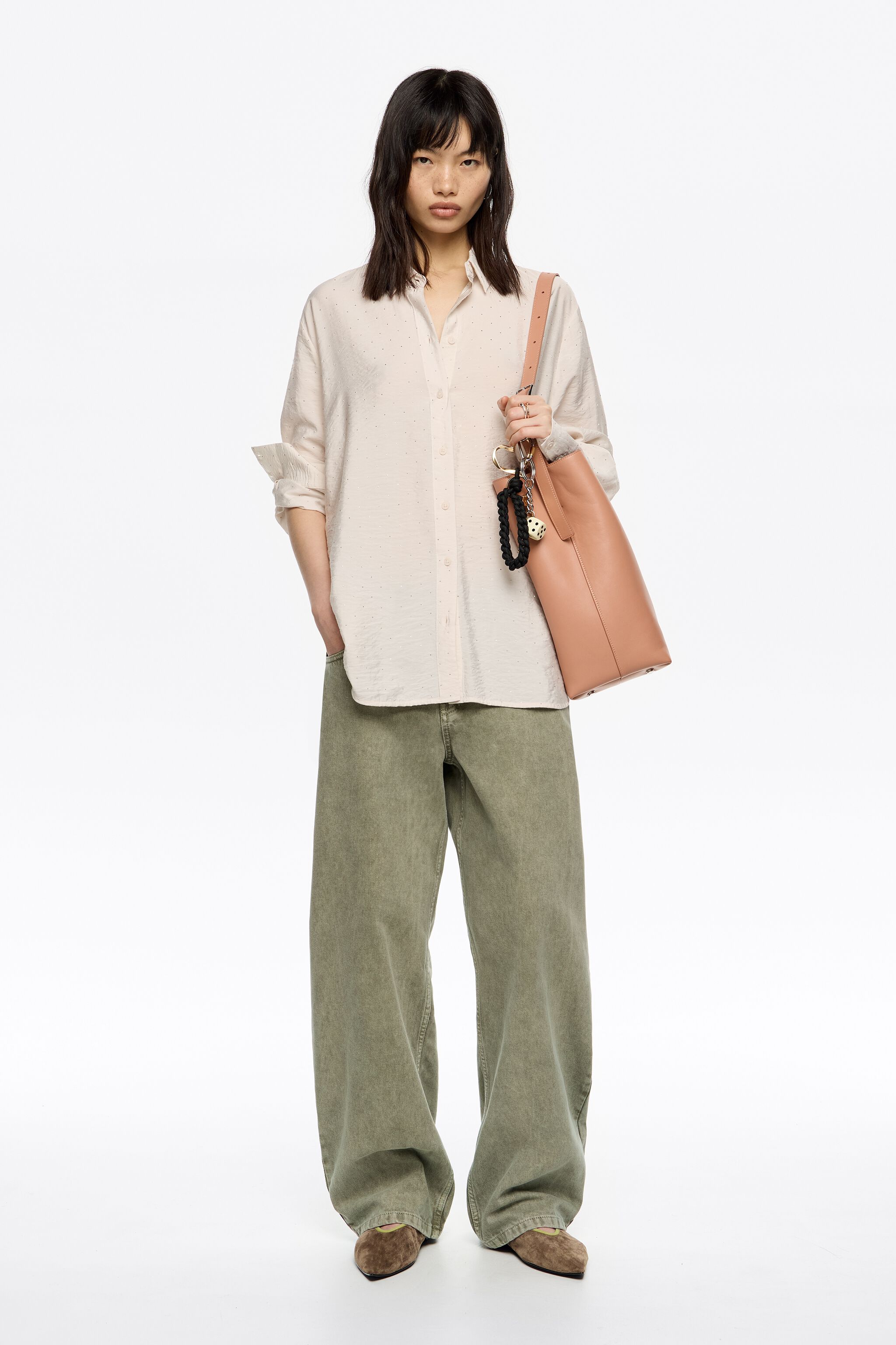 Ivory rhinestones boxy shirt