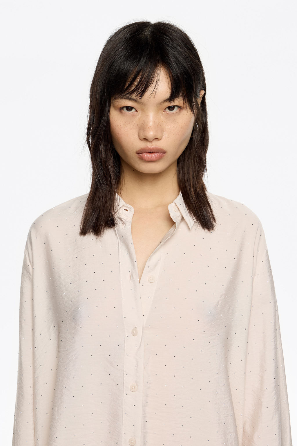 Ivory rhinestones boxy shirt