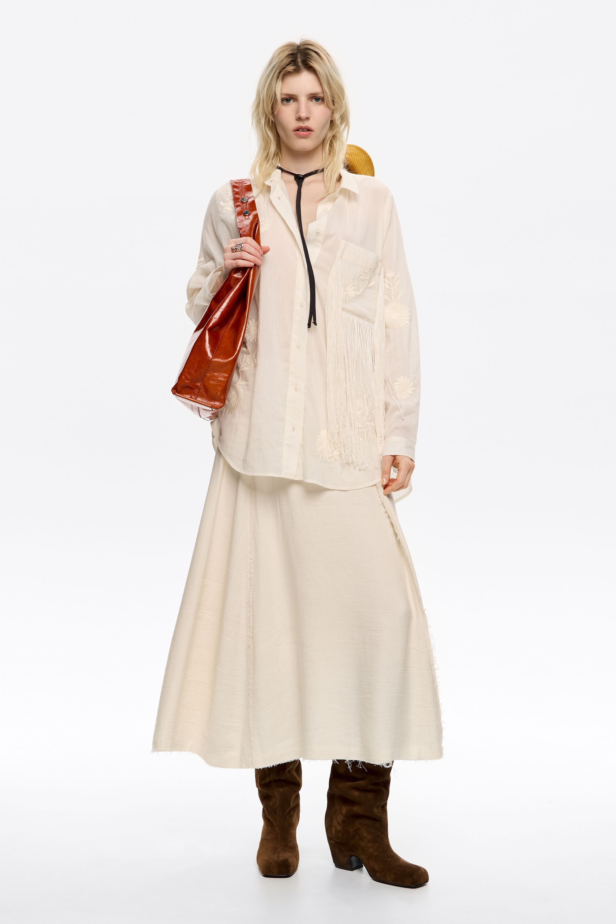 Vanilla embroidered fringed shirt