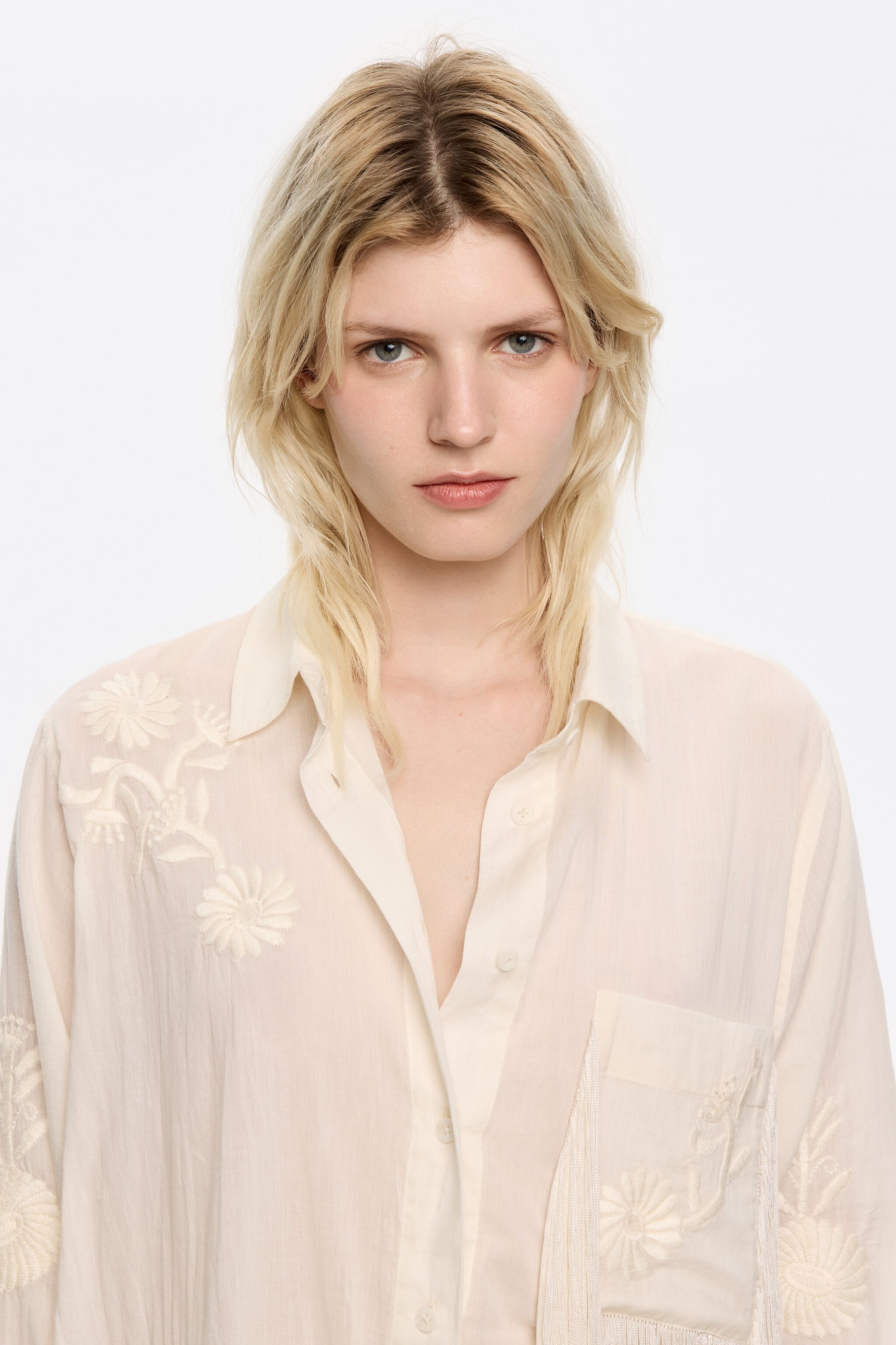 Vanilla embroidered fringed shirt