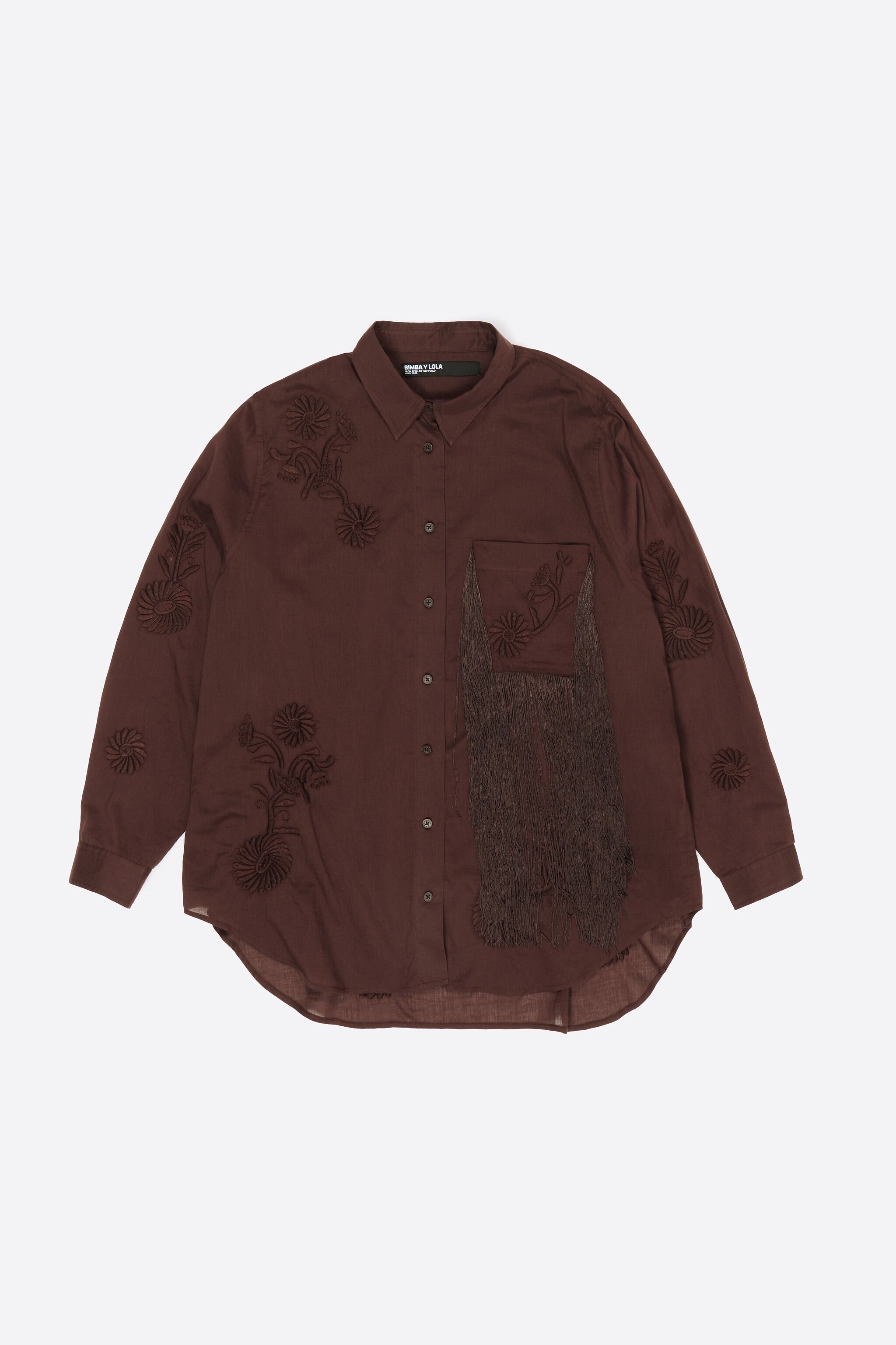 Brown embroidered fringed shirt