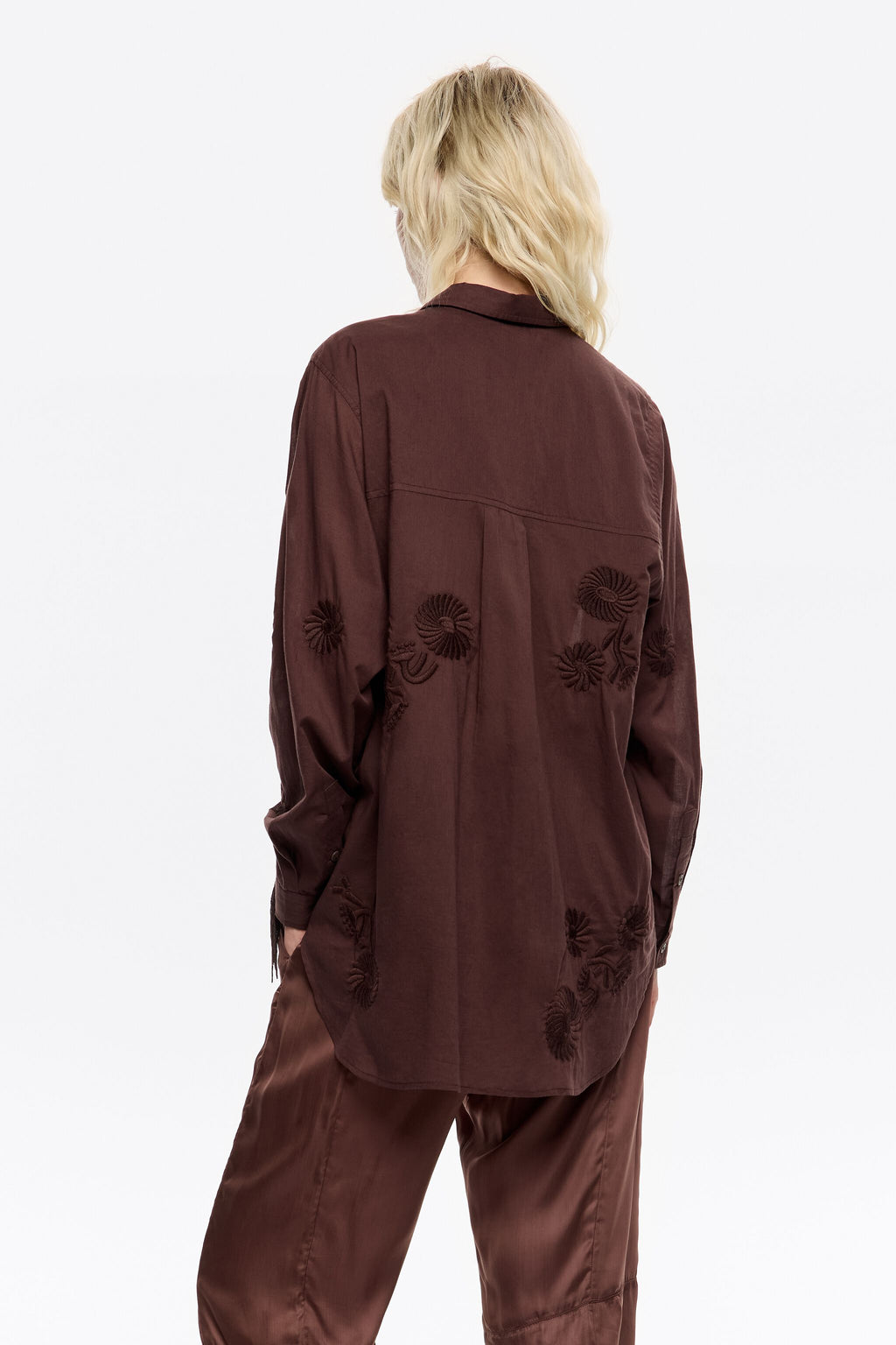Brown embroidered fringed shirt