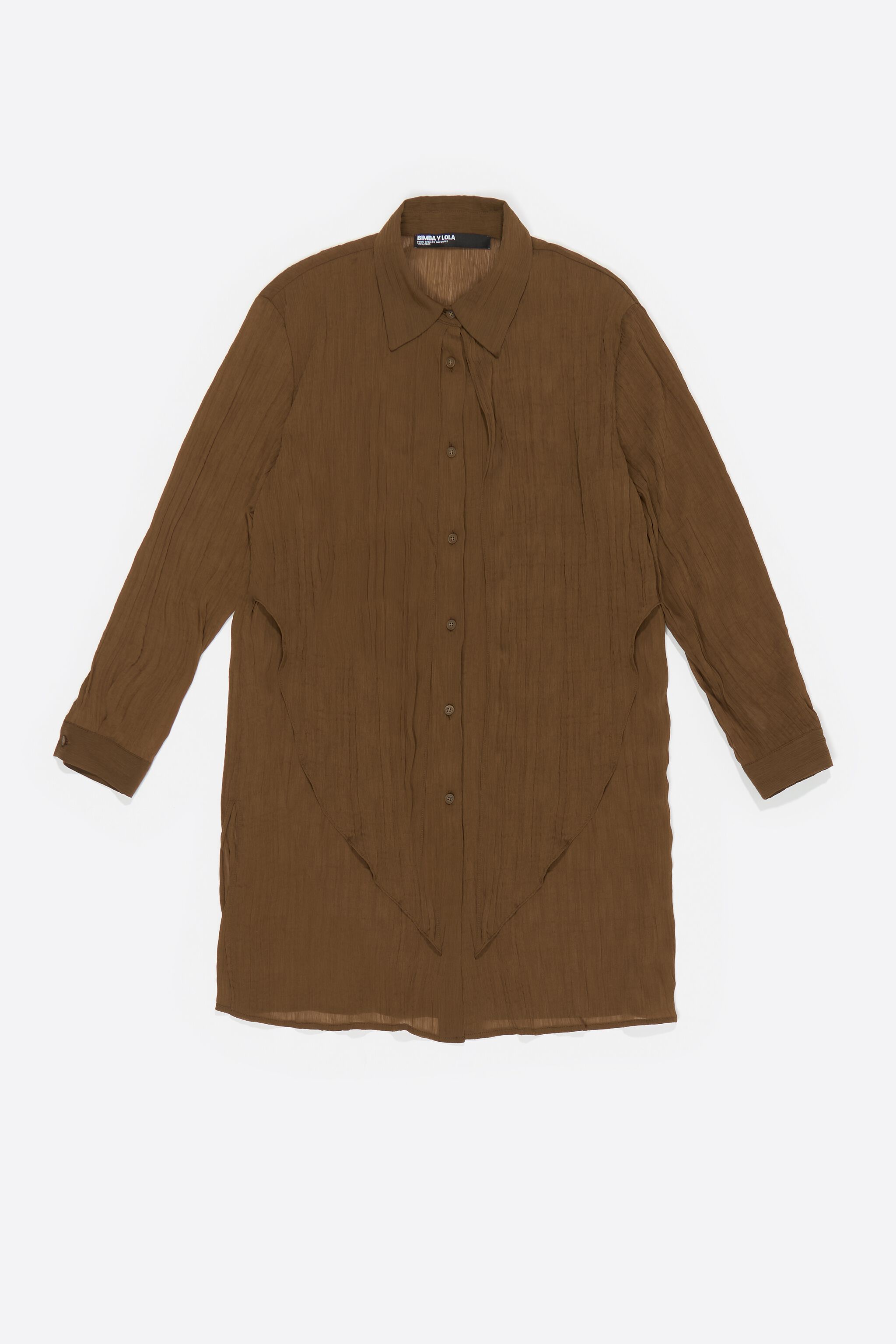 Brown pleated shirt with maxi ties