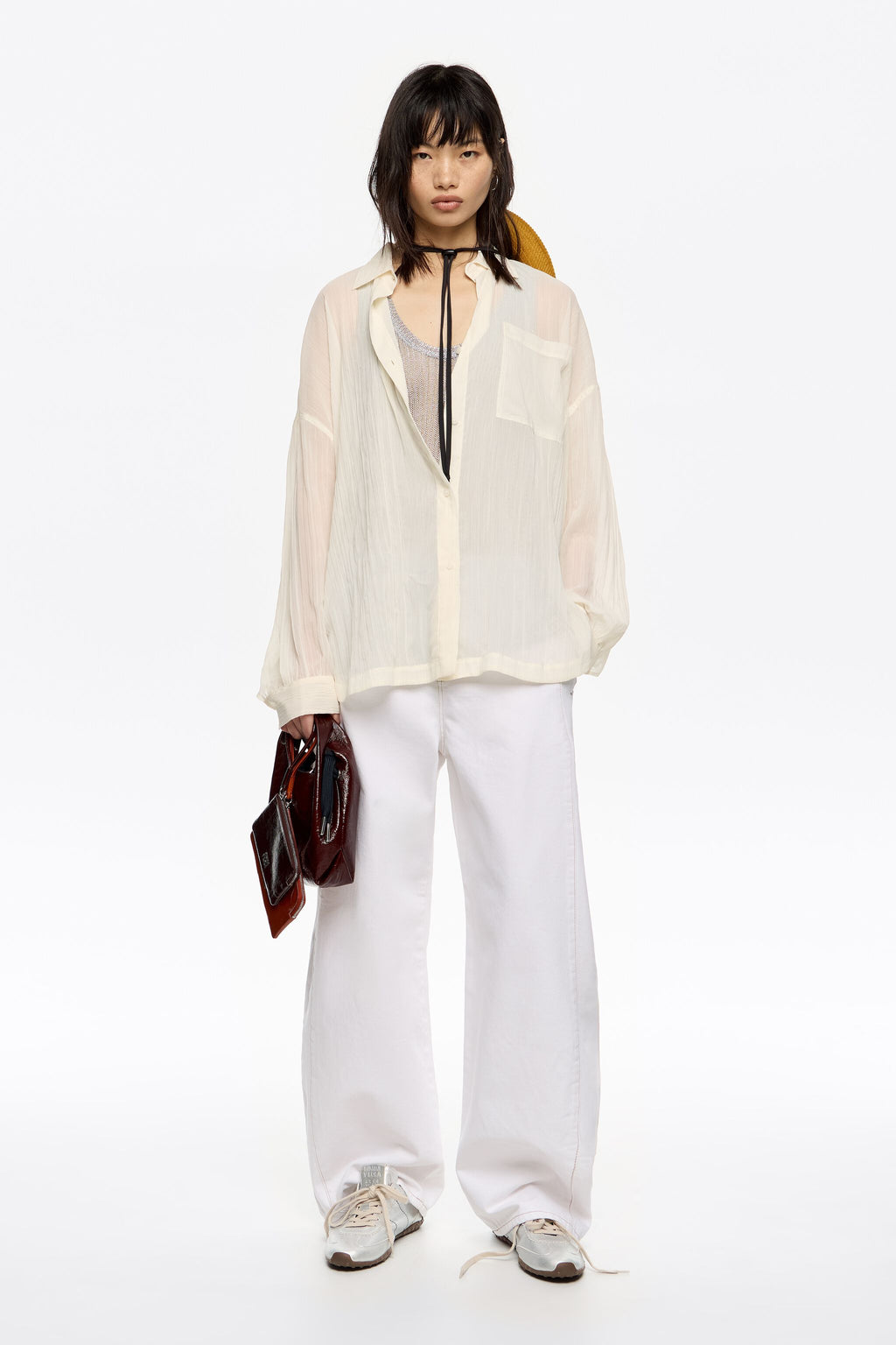 Oversize ivory pleated shirt