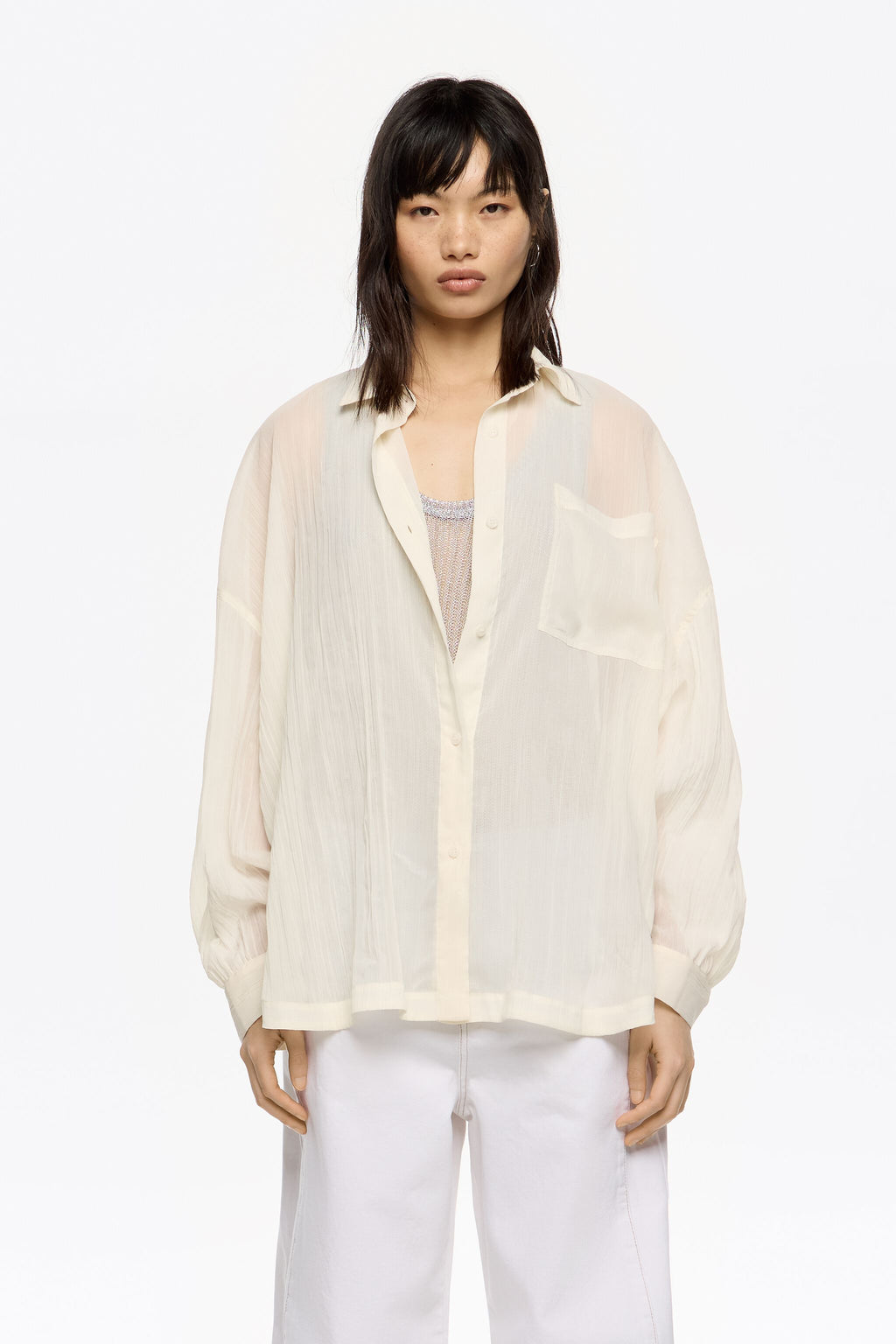 Oversize ivory pleated shirt