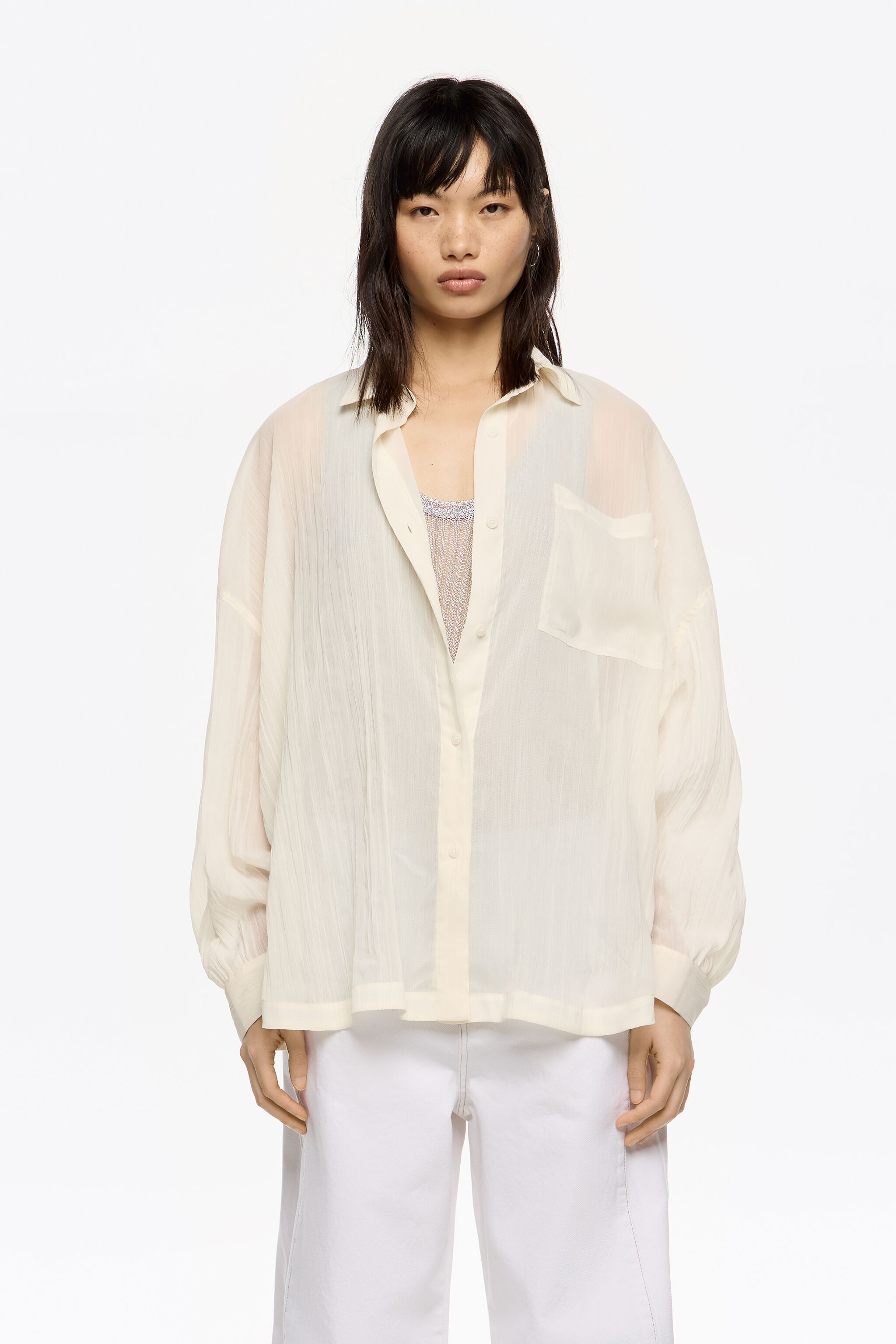 Oversize ivory pleated shirt