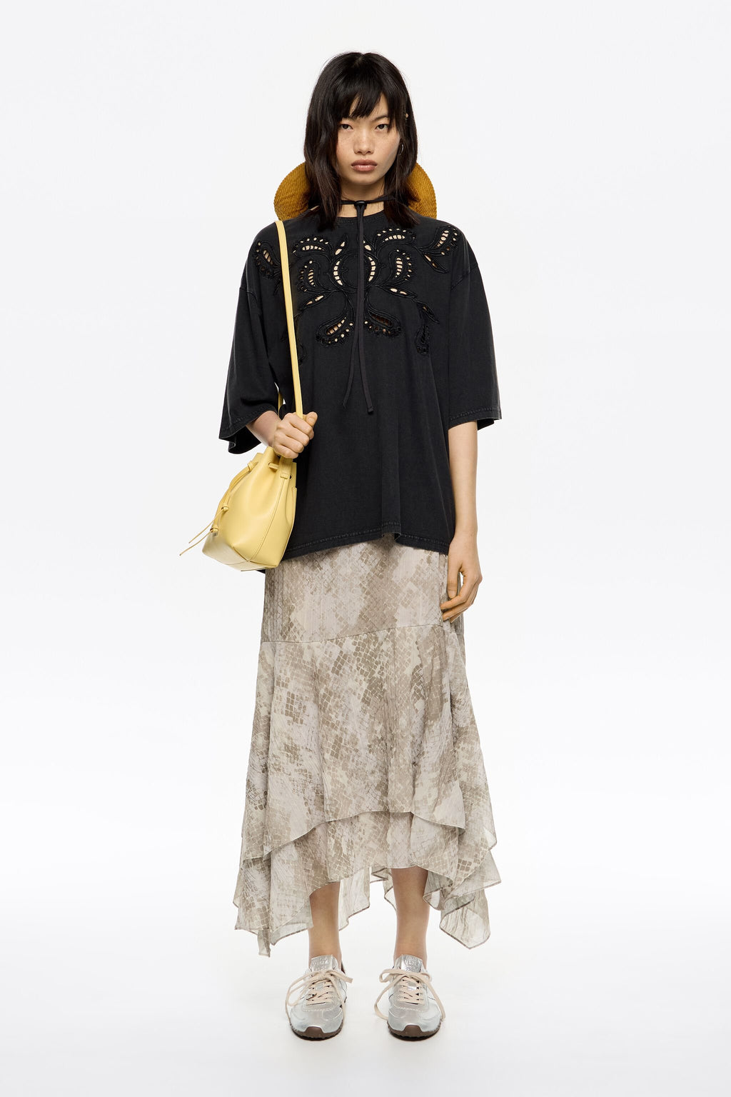 Taupe Snake asymmetric pleated skirt