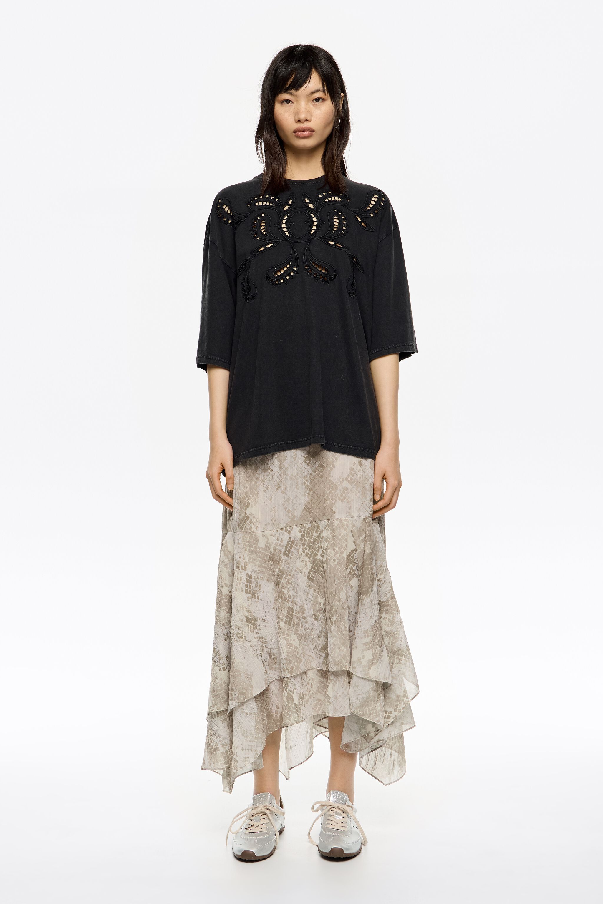 Taupe Snake asymmetric pleated skirt