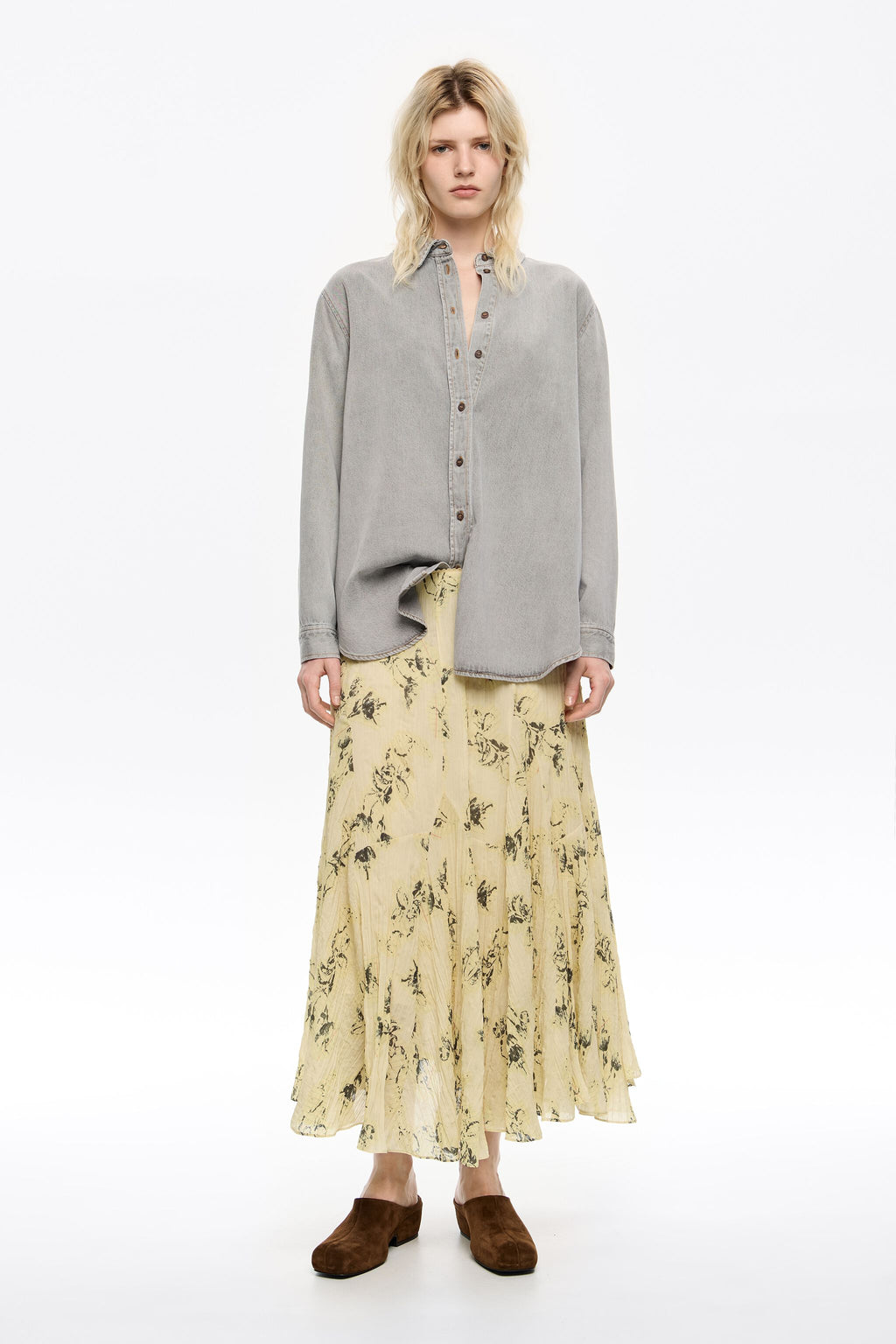 Light yellow Notebook pleated asymmetric skirt