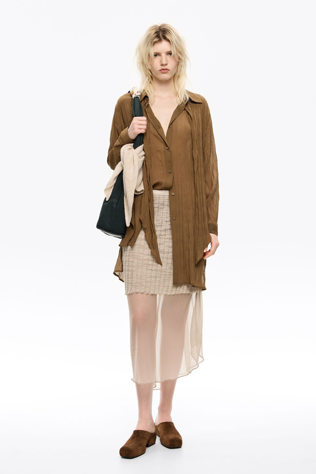 Sand overlay knit skirt