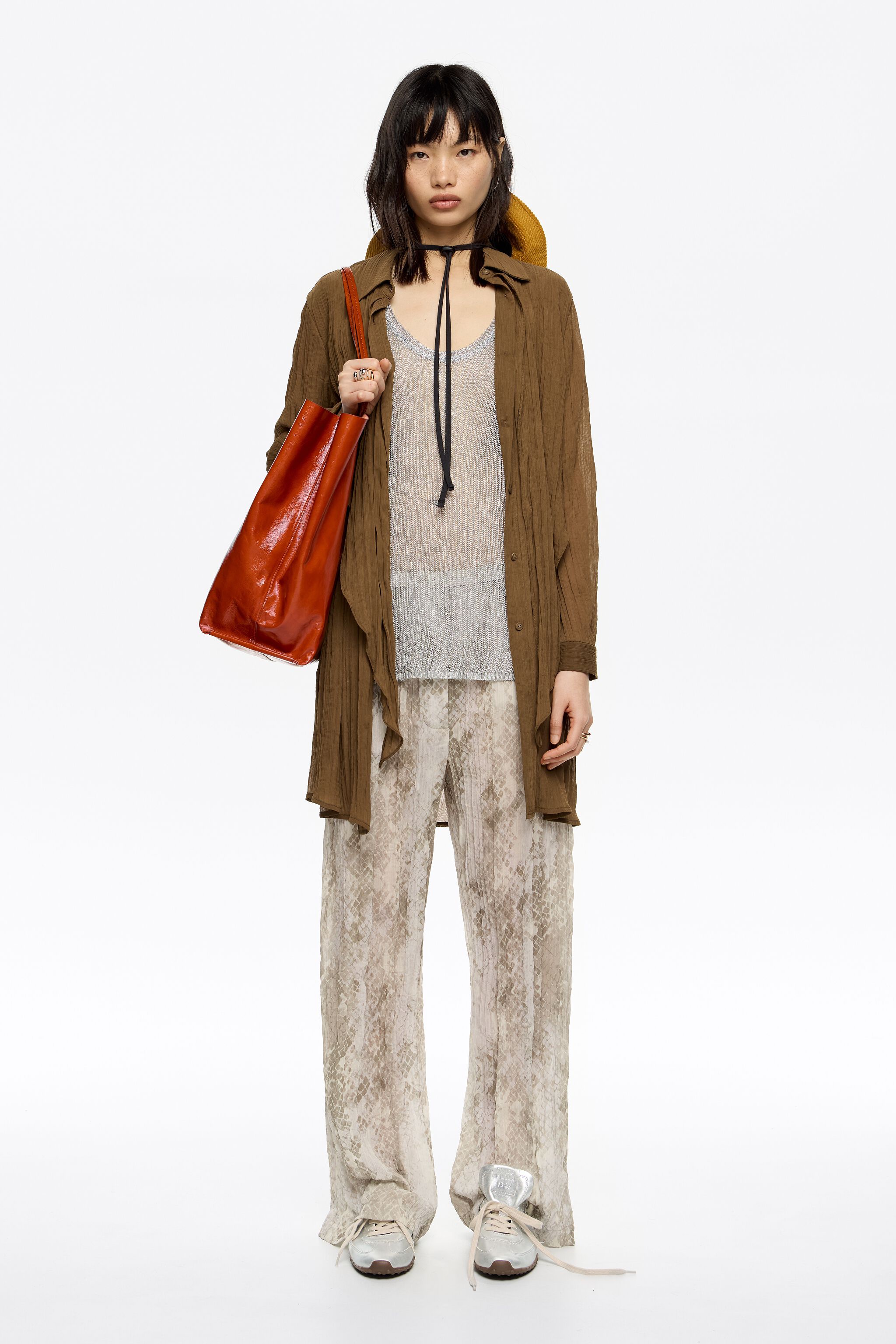 Taupe Snake pleated jogger trousers