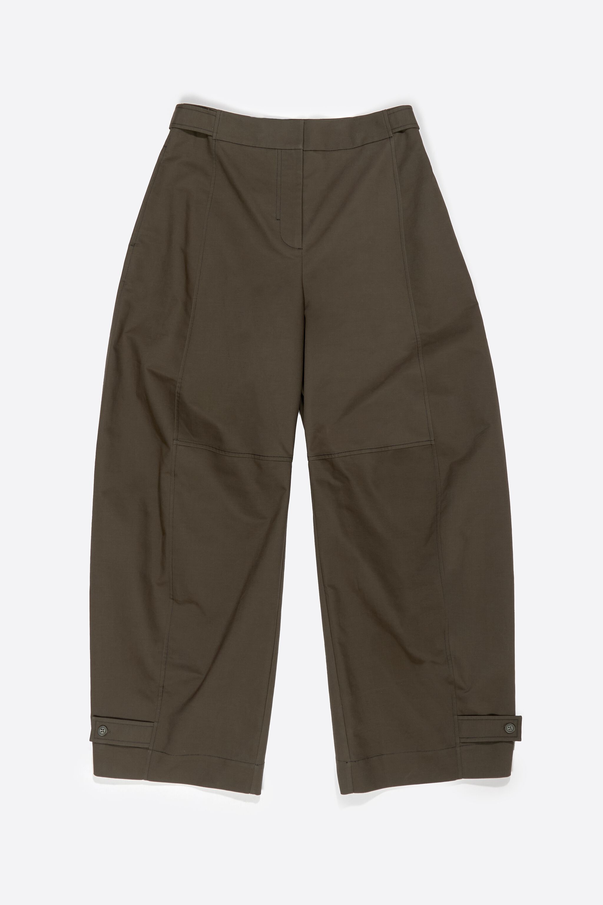 Dark khaki adjustable barrel leg trousers