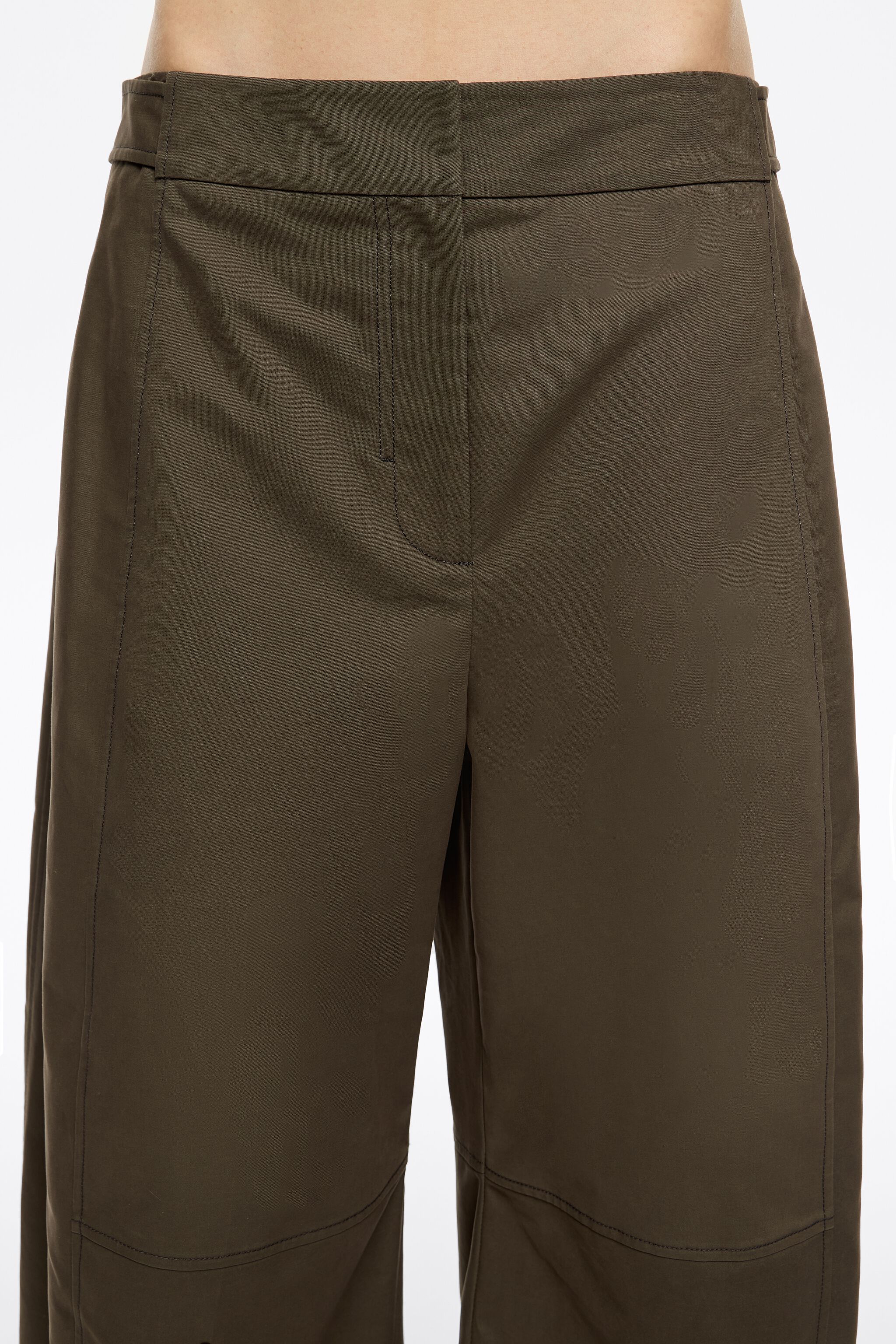 Dark khaki adjustable barrel leg trousers