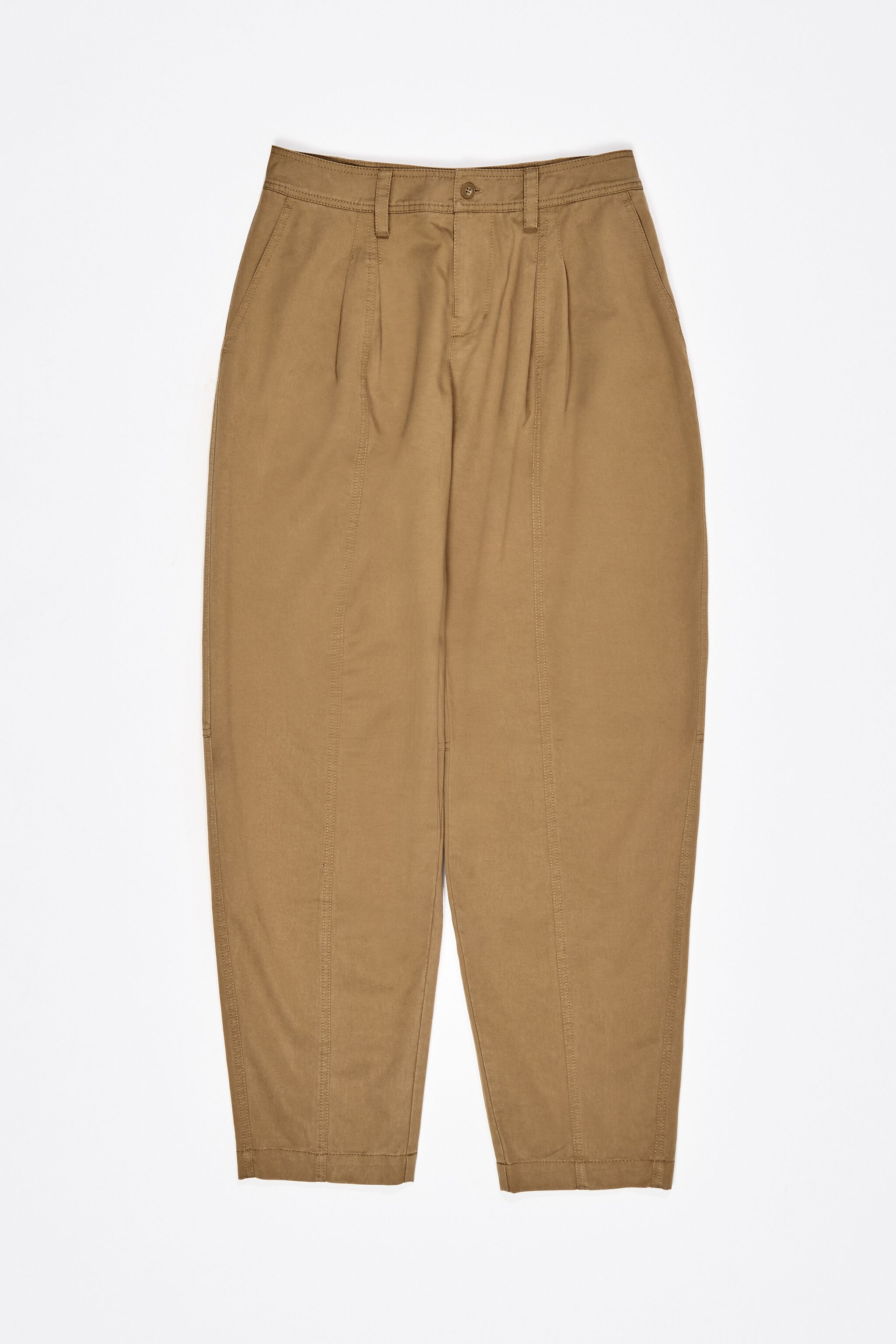 Camel washed cotton darted trousers