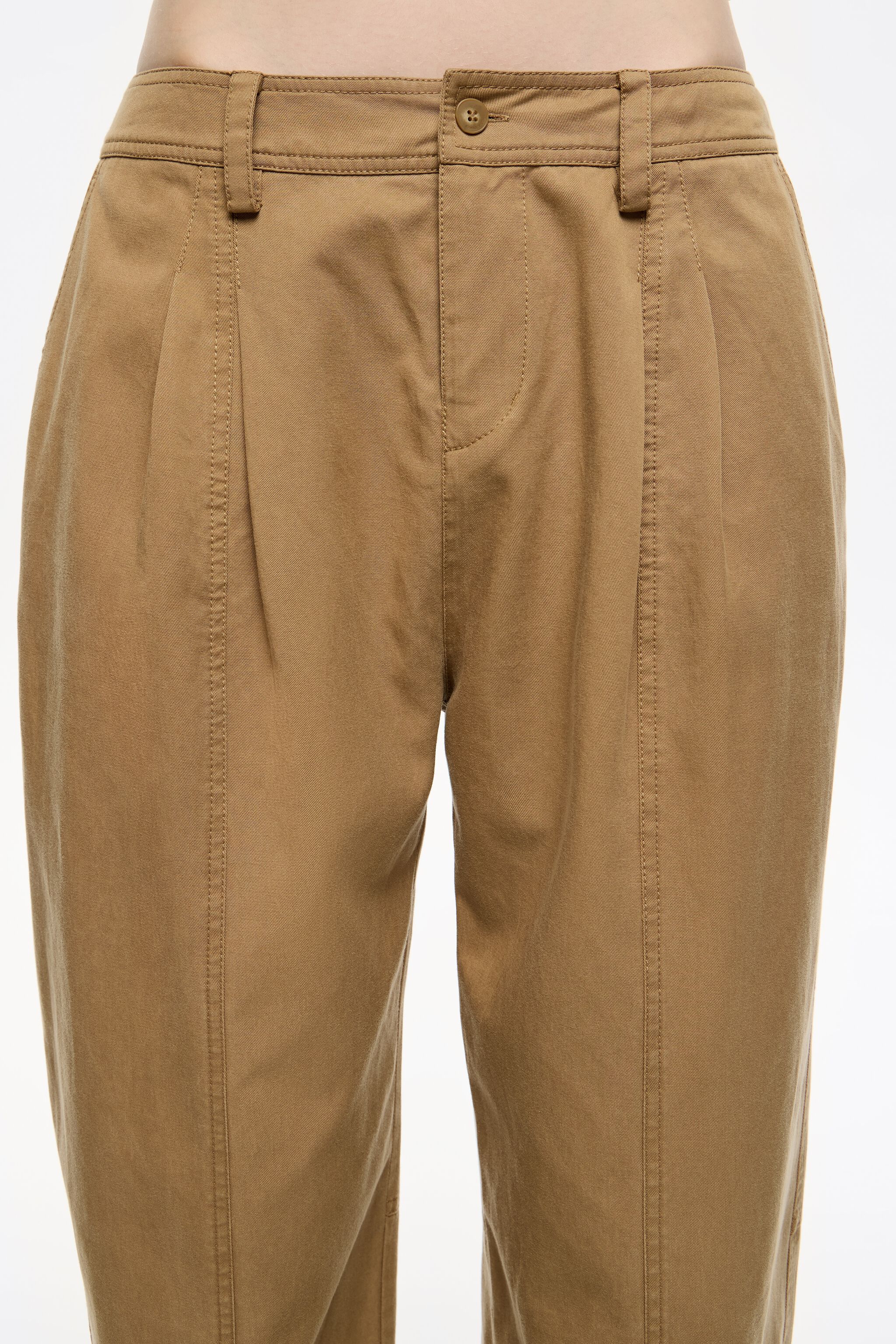 Camel washed cotton darted trousers