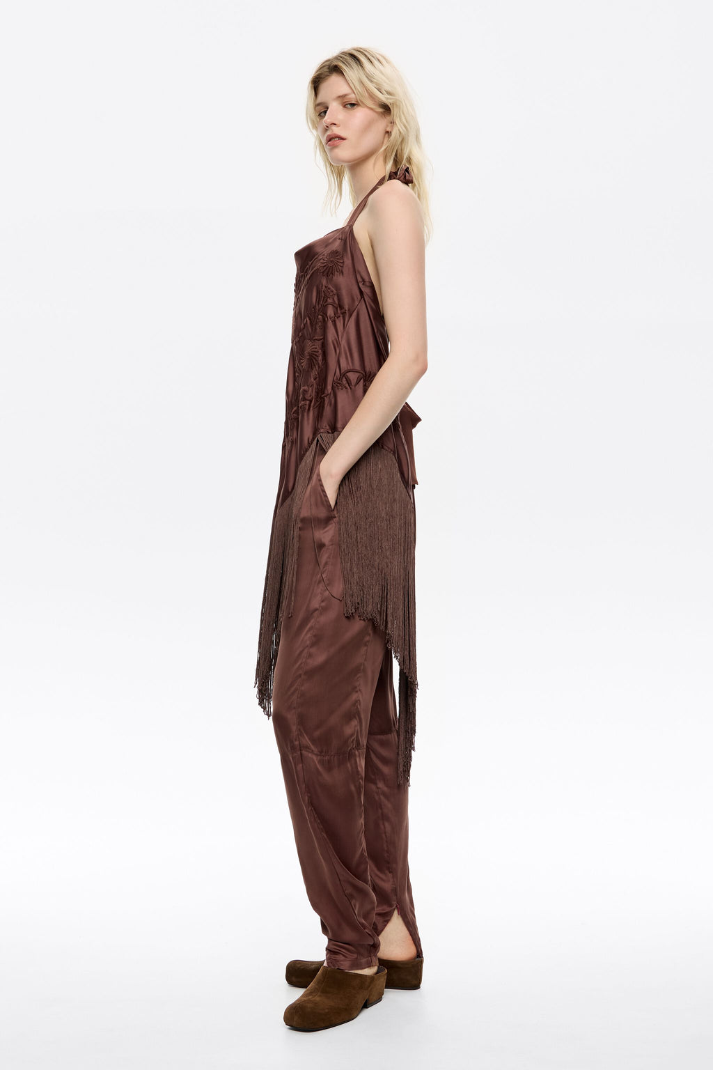 Brown viscose harem trousers